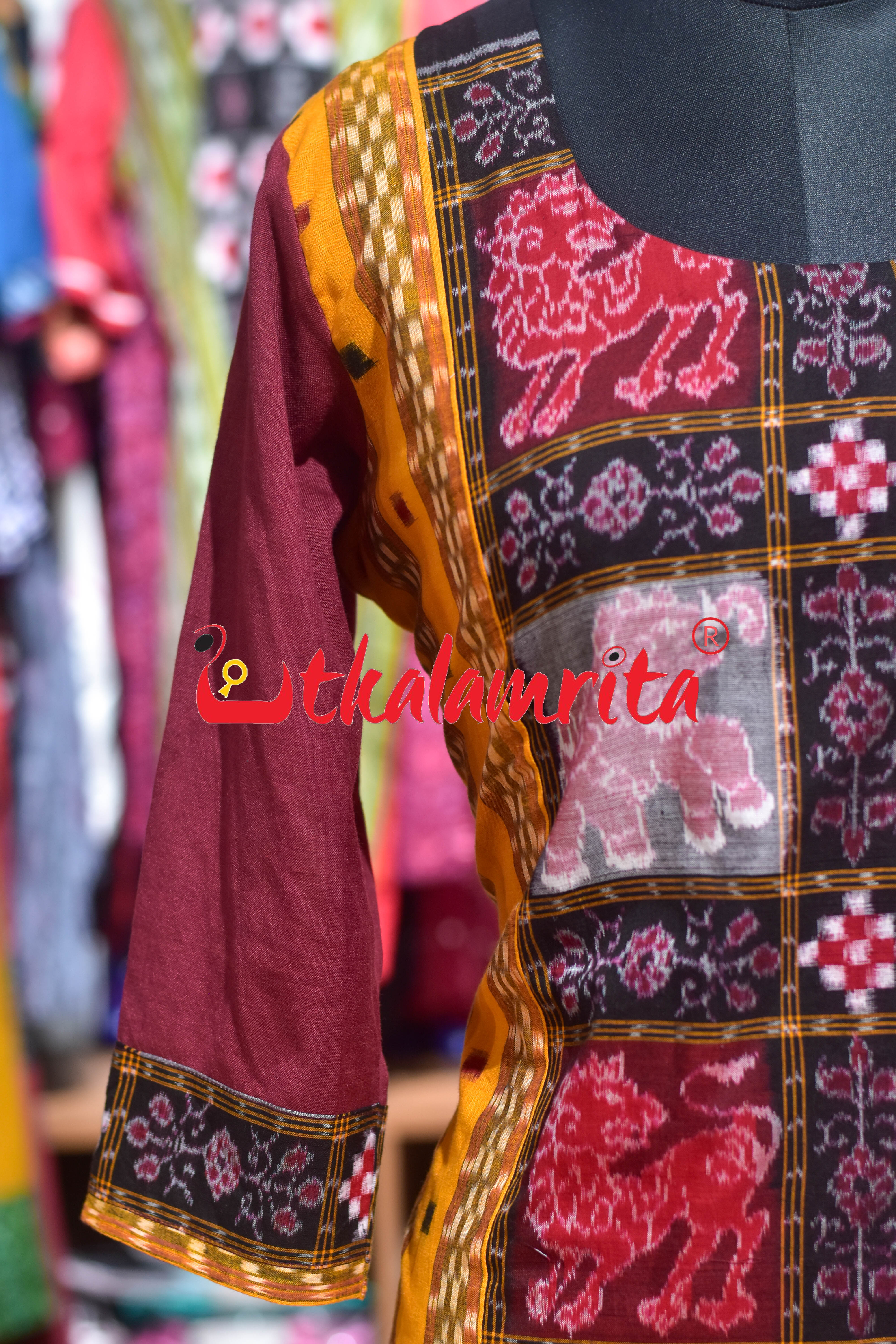 Yellow Tipa Pasapali with Middle Elephants Design (Ladies' Kurti)