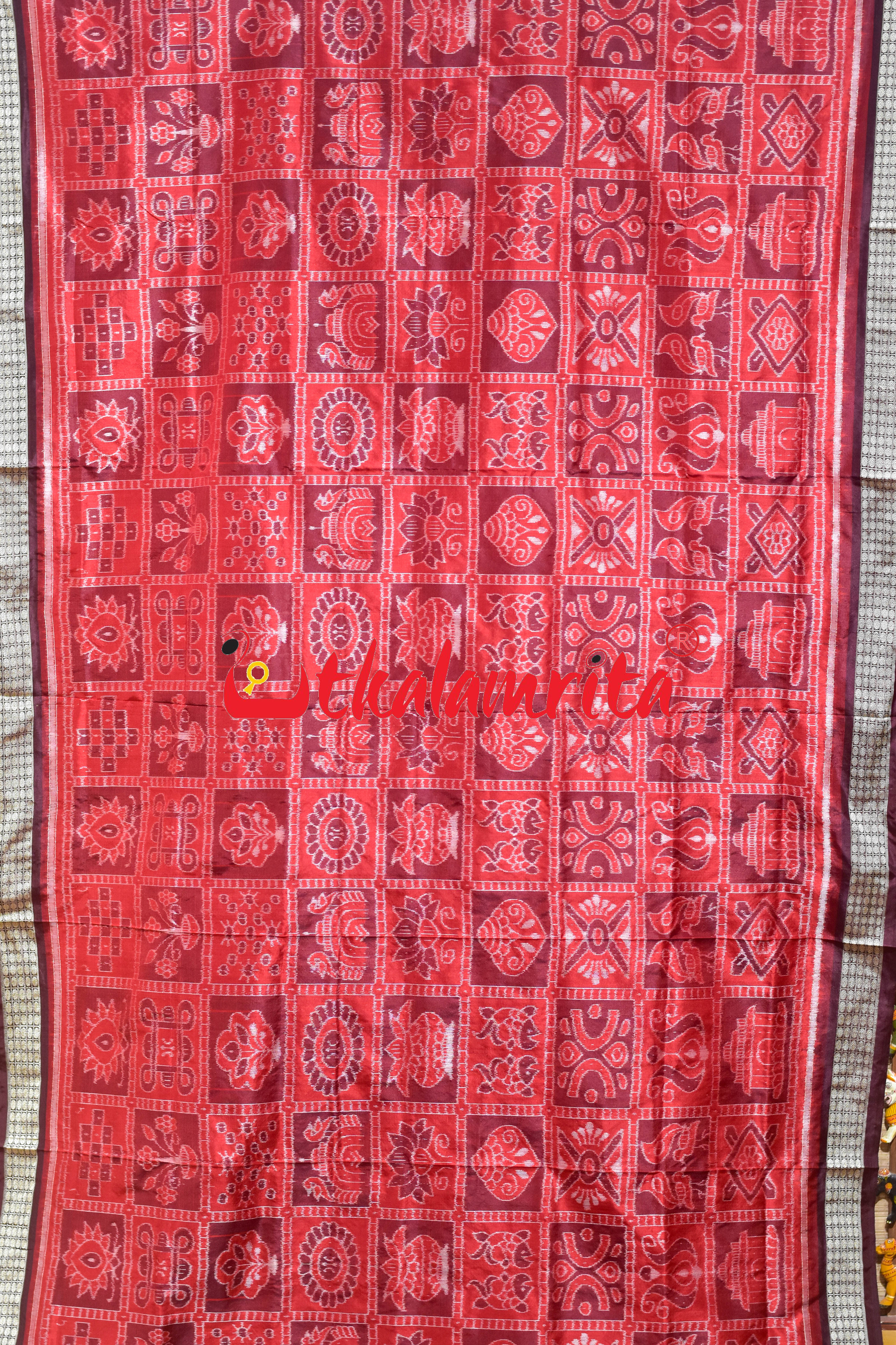 Coffee Maroon Red Dhadi Nabakothi Silk Saree