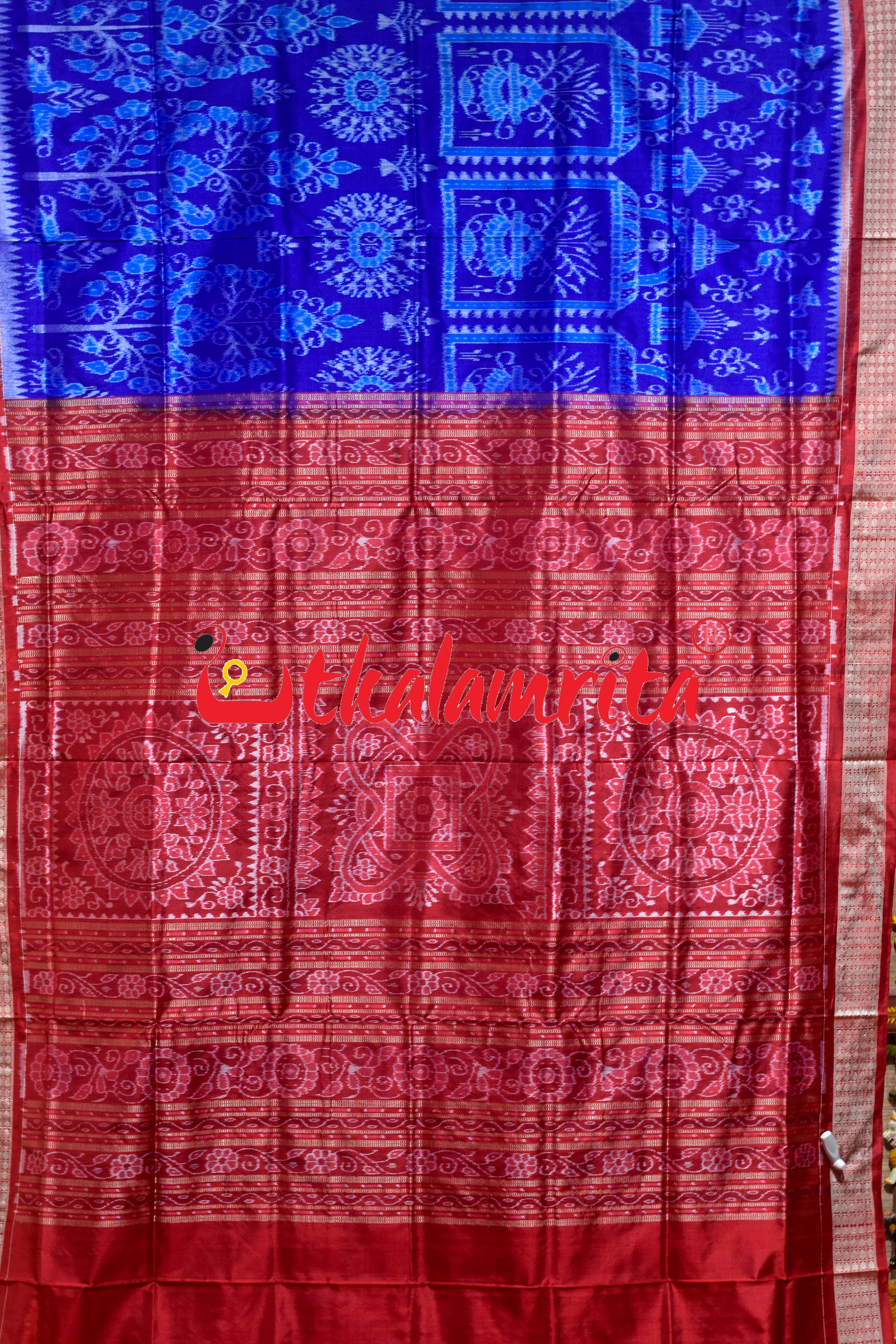 Kalasa Gachha Blue Red Sambalpuri Silk Saree