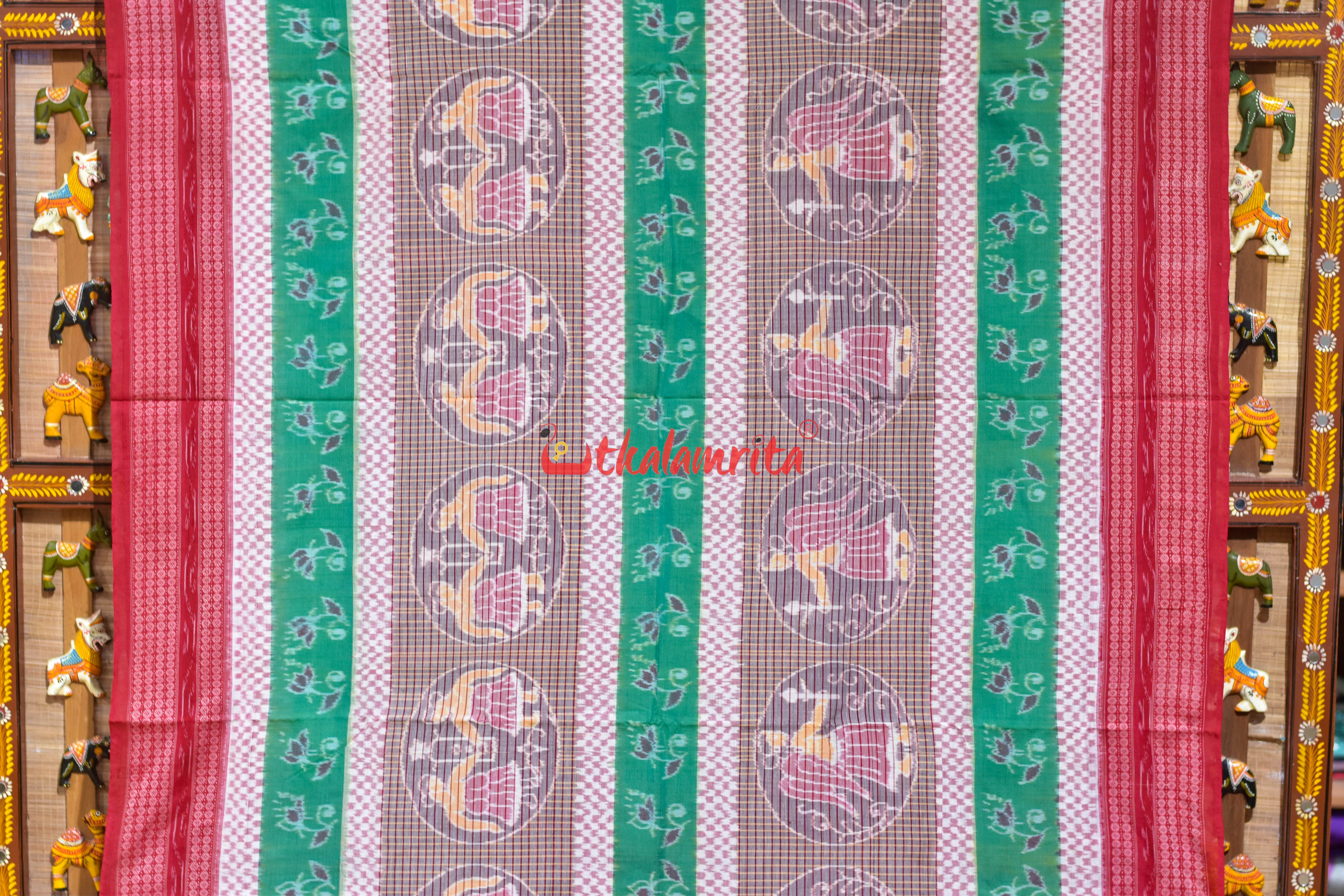 Green White Raasi Phala Sambalpuri Cotton Saree