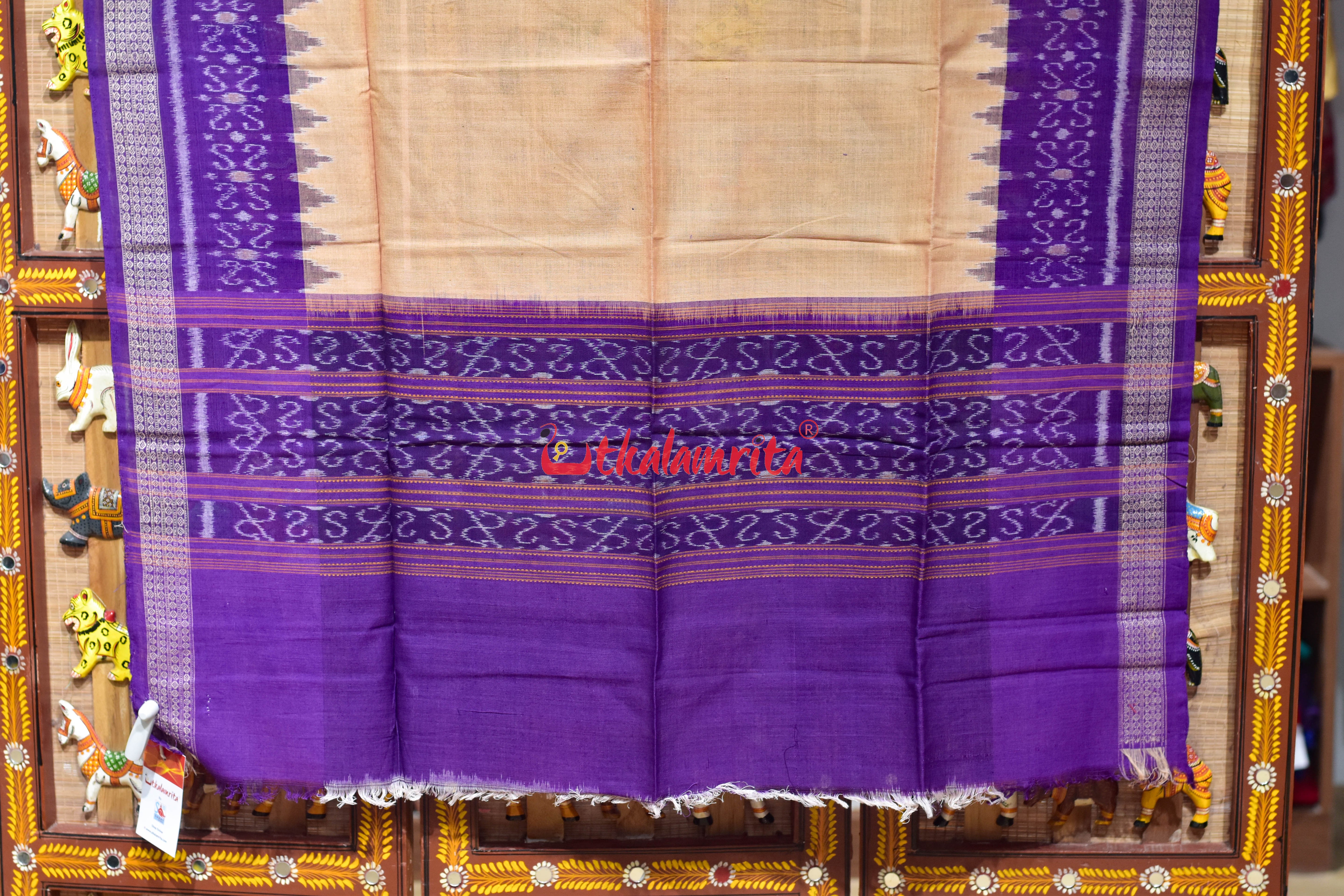 Cream Purple Flower Bandha Cotton (Dupatta)