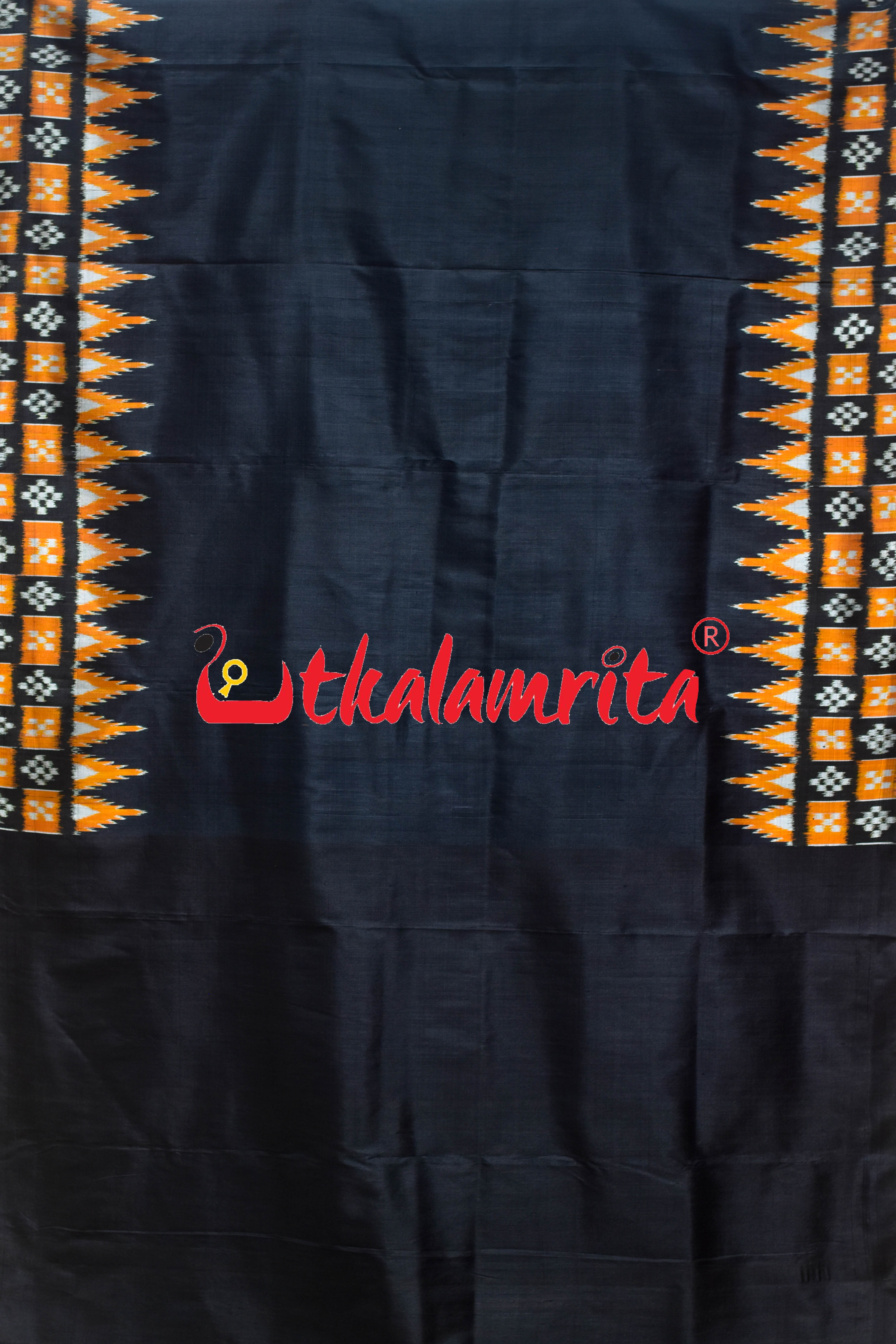 Black Orange Double Pasapali Border Scot Khandua Silk Saree