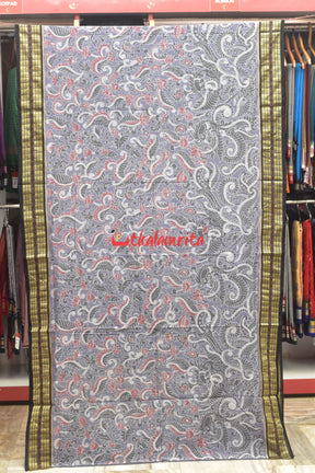 Grey Red Flowers Bandha Sambalpuri Cotton Saree