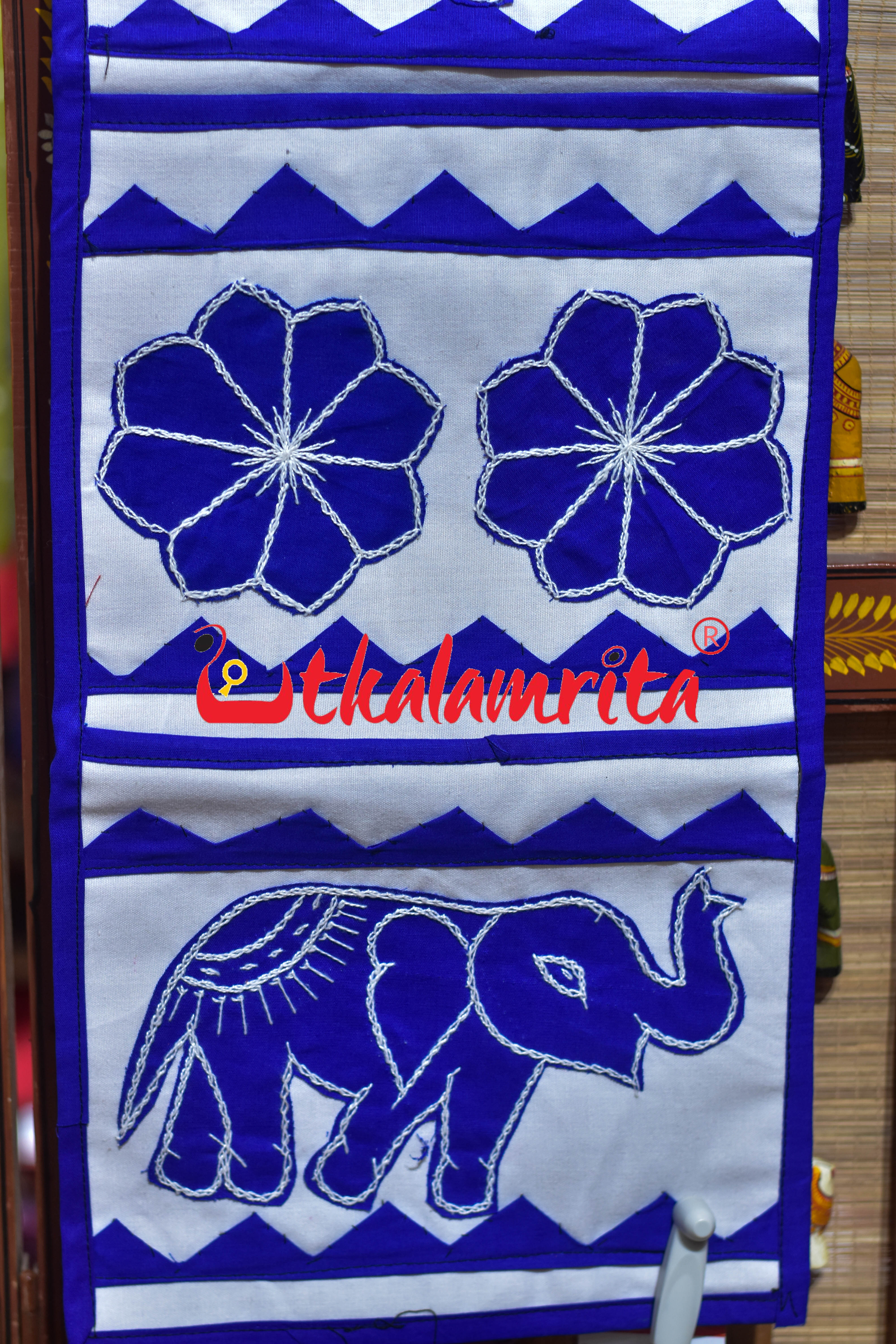 White Blue Double Elephant Pipli Applique Letter Box