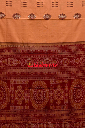 Biscuit Maroon Pentagon Bomkai Cotton Saree