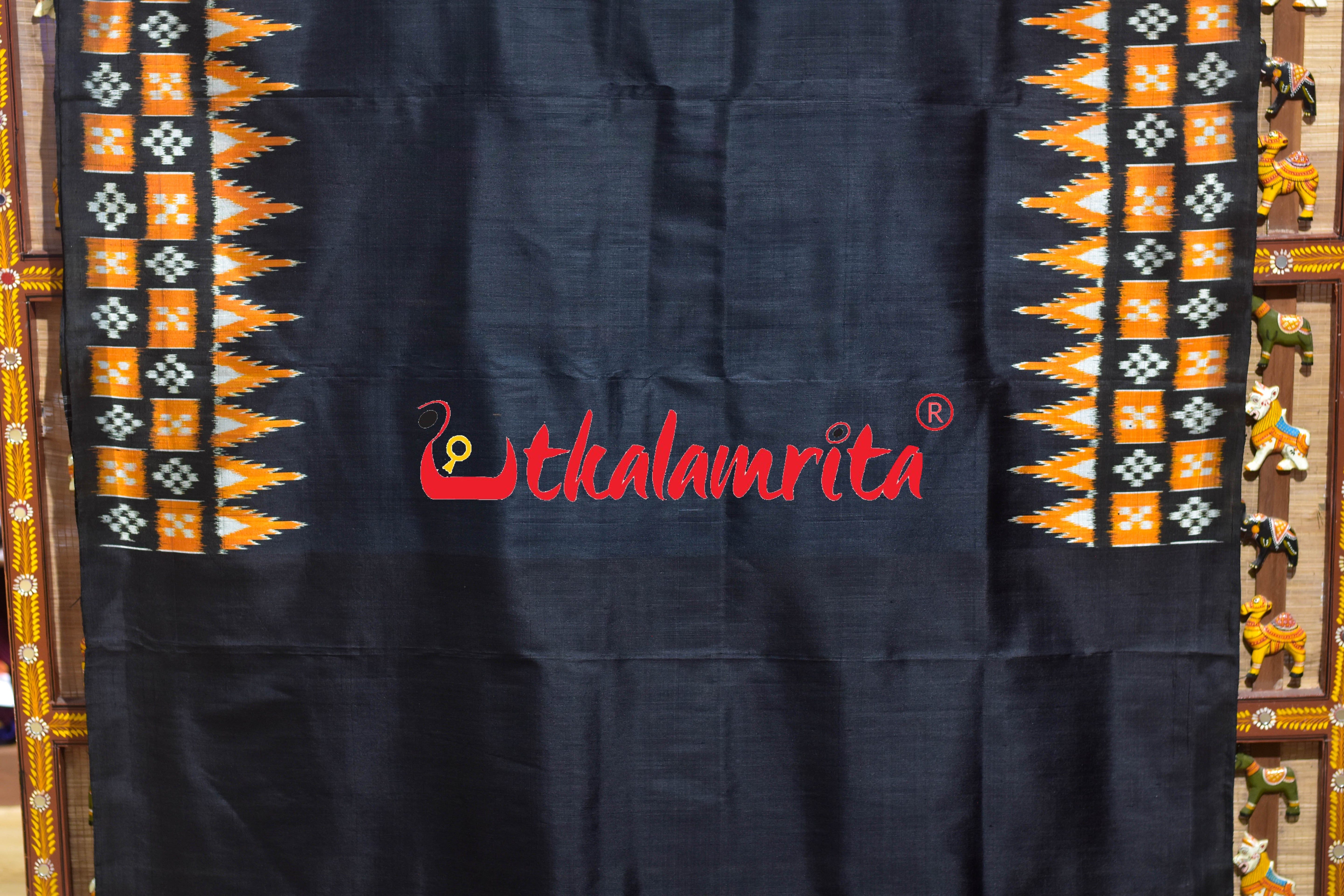 Black Orange Double Pasapali Border Scot Khandua Silk Saree