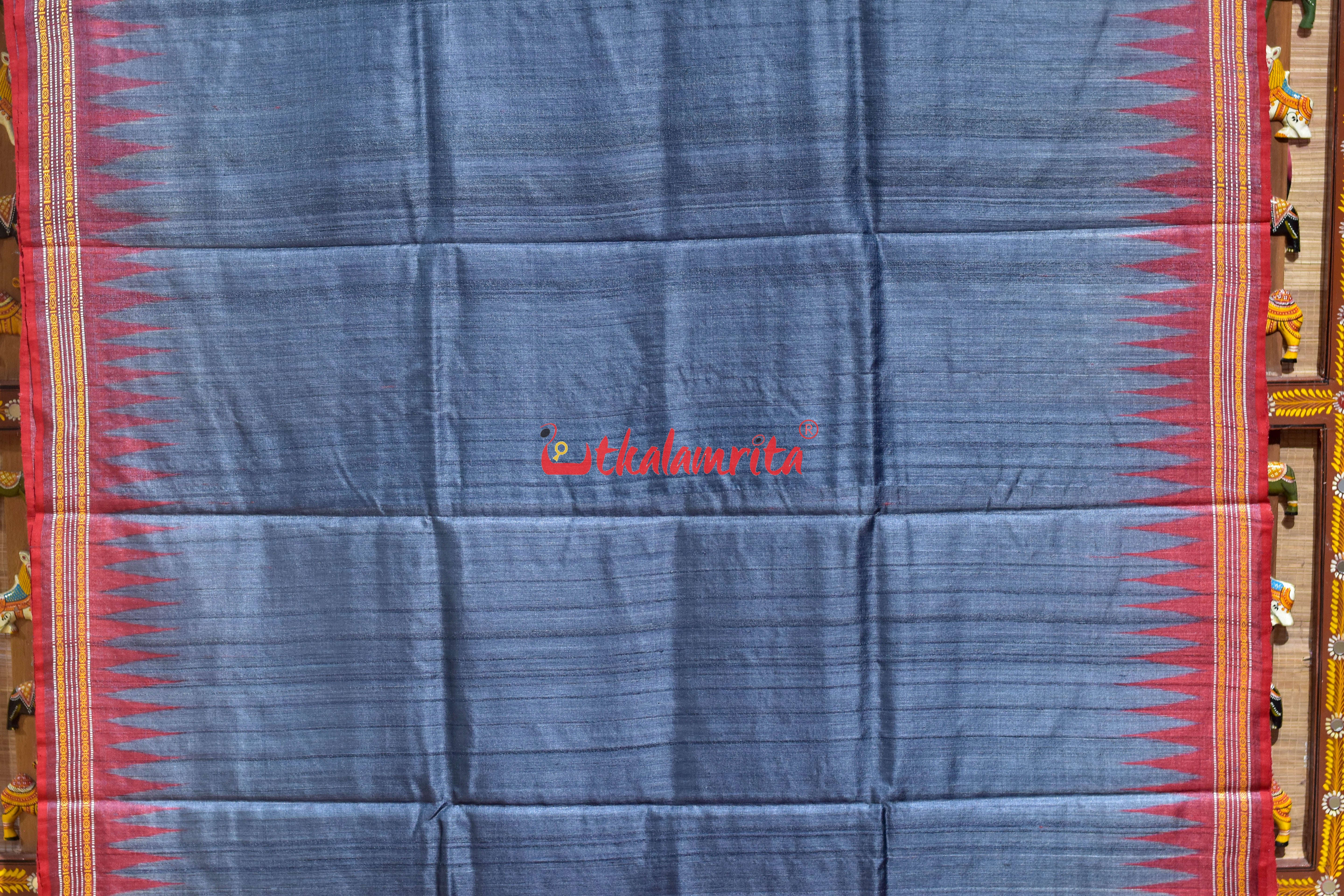 Grey Red Doby Border Gopalpur Tussar Silk Saree
