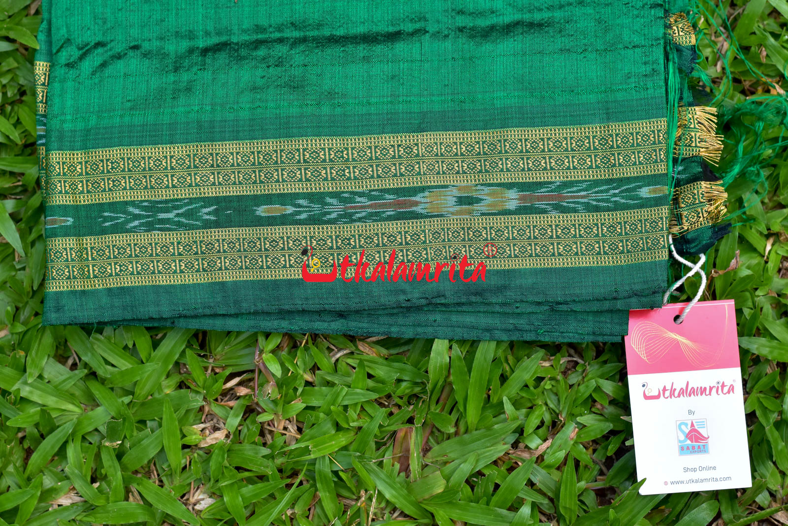 Green Bandha Border Silk (Fabric)