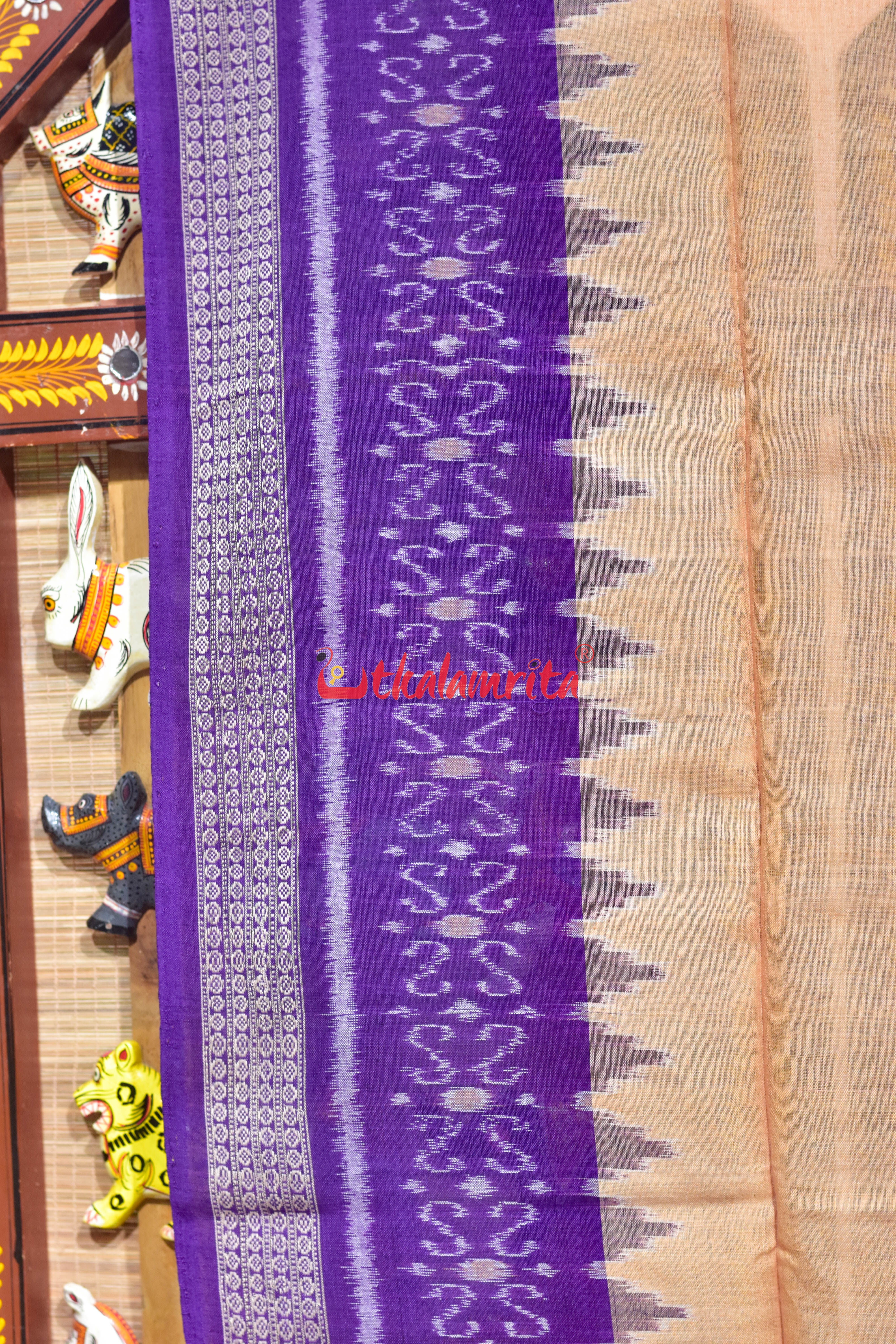 Cream Purple Flower Bandha Cotton (Dupatta)