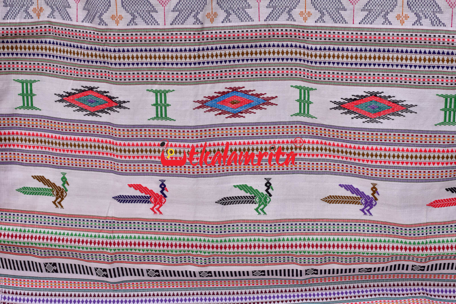 White Ganga Jamuna Original Ganjam Bomkai Saree