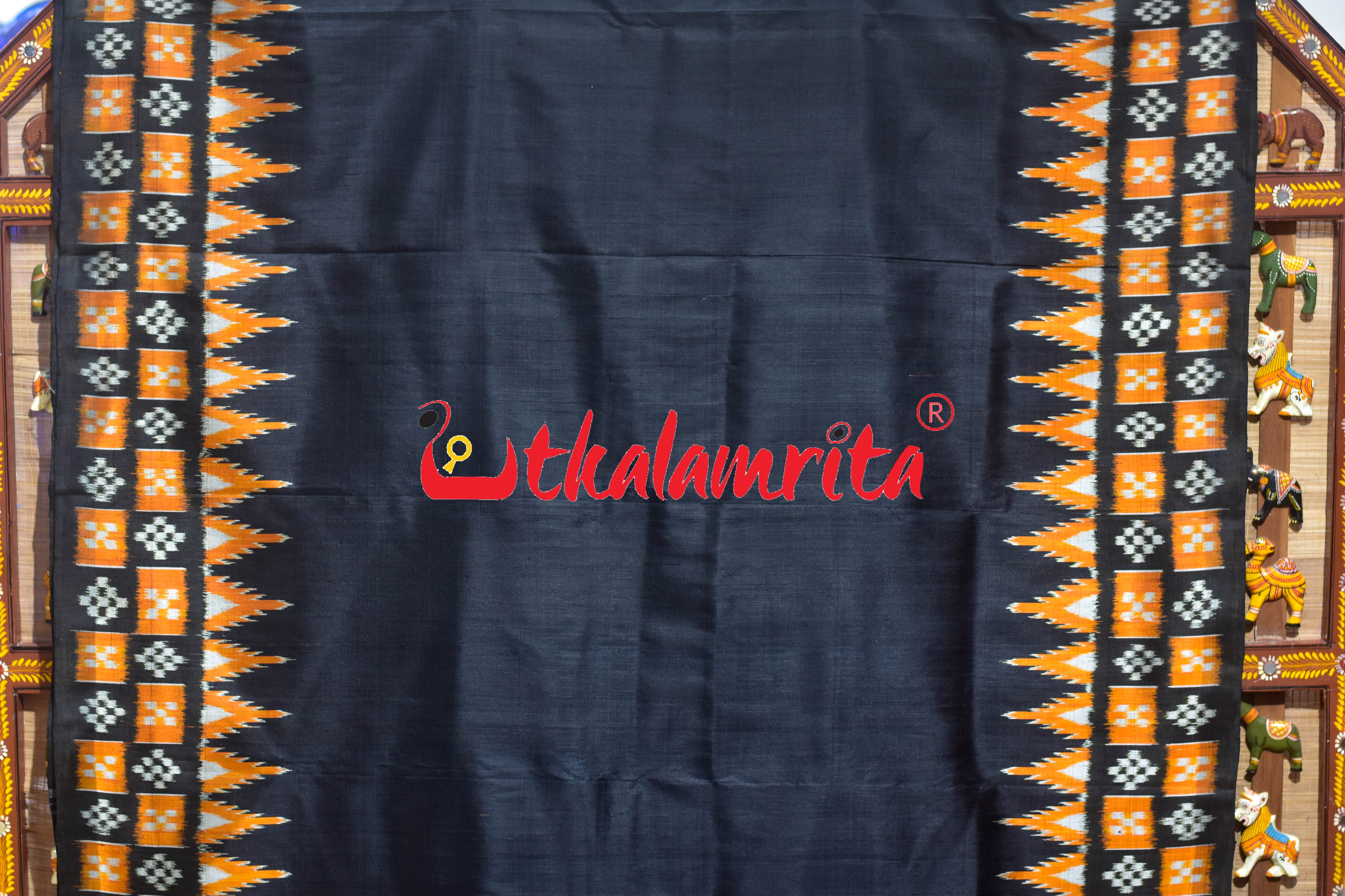 Black Orange Double Pasapali Border Scot Khandua Silk Saree