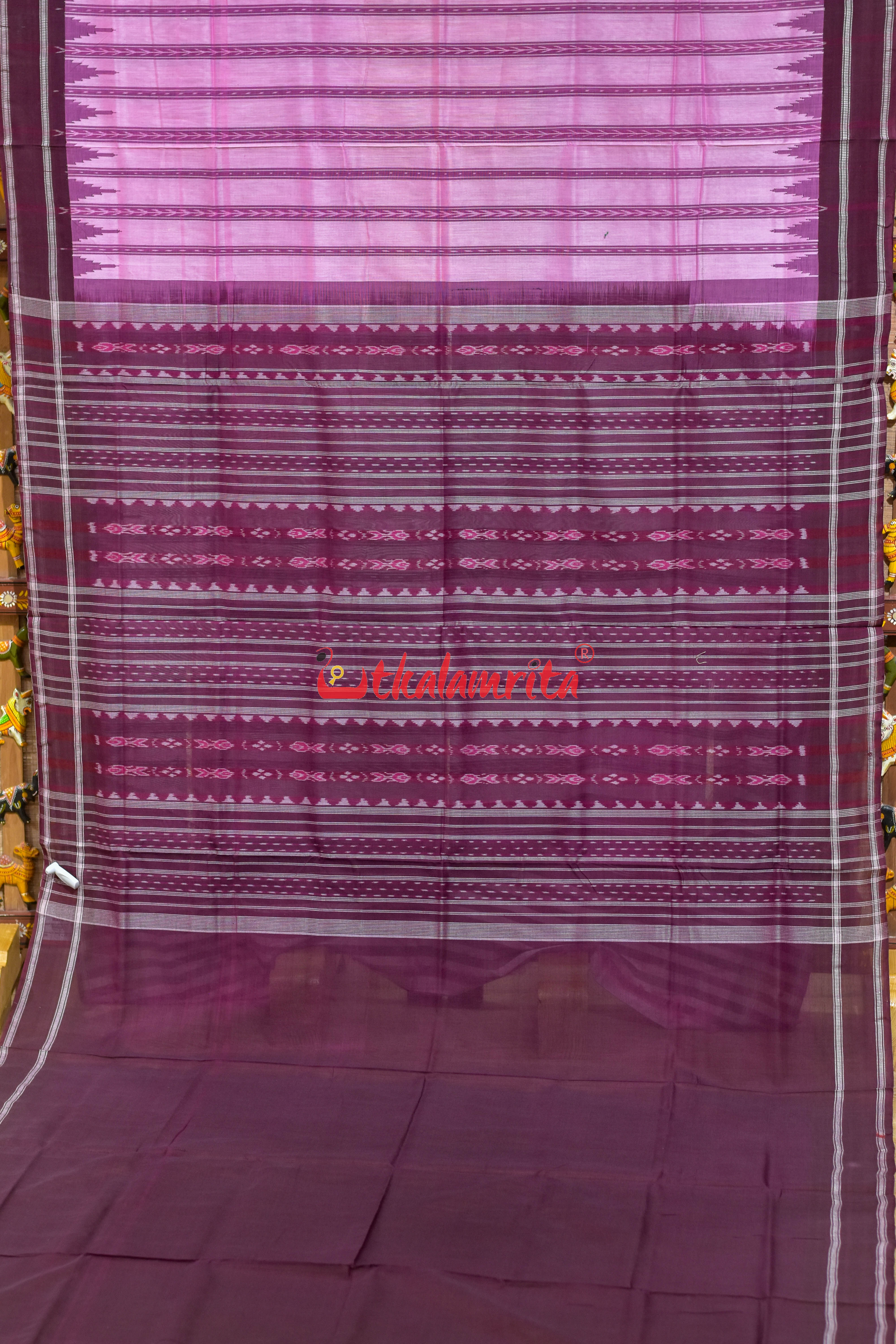 Pink Dhanpatri with Maroon Border Cotton Bapta Saree