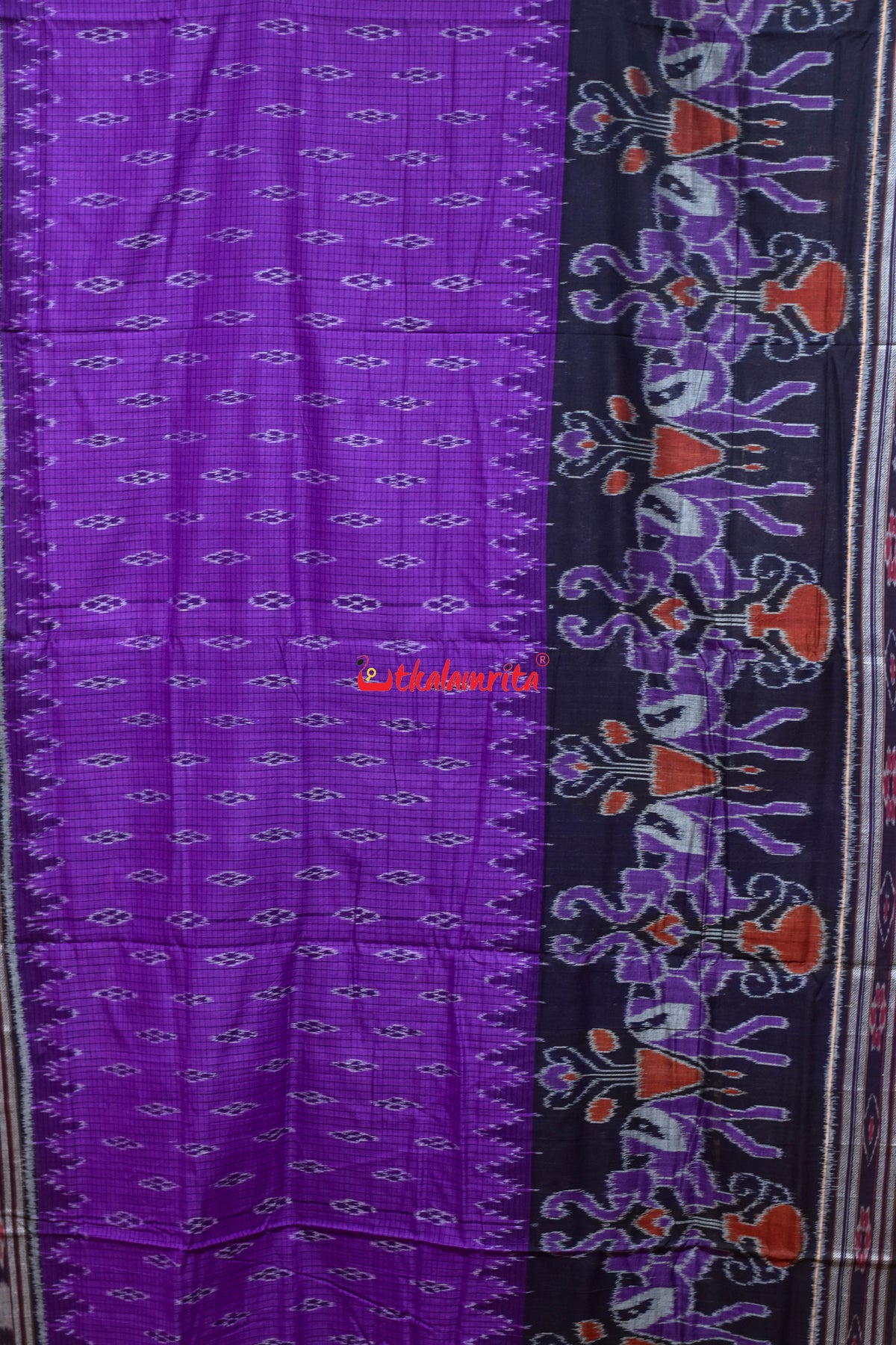 Dual Haathi Purple black Khandua Cotton Saree