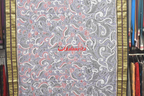 Grey Red Flowers Bandha Sambalpuri Cotton Saree