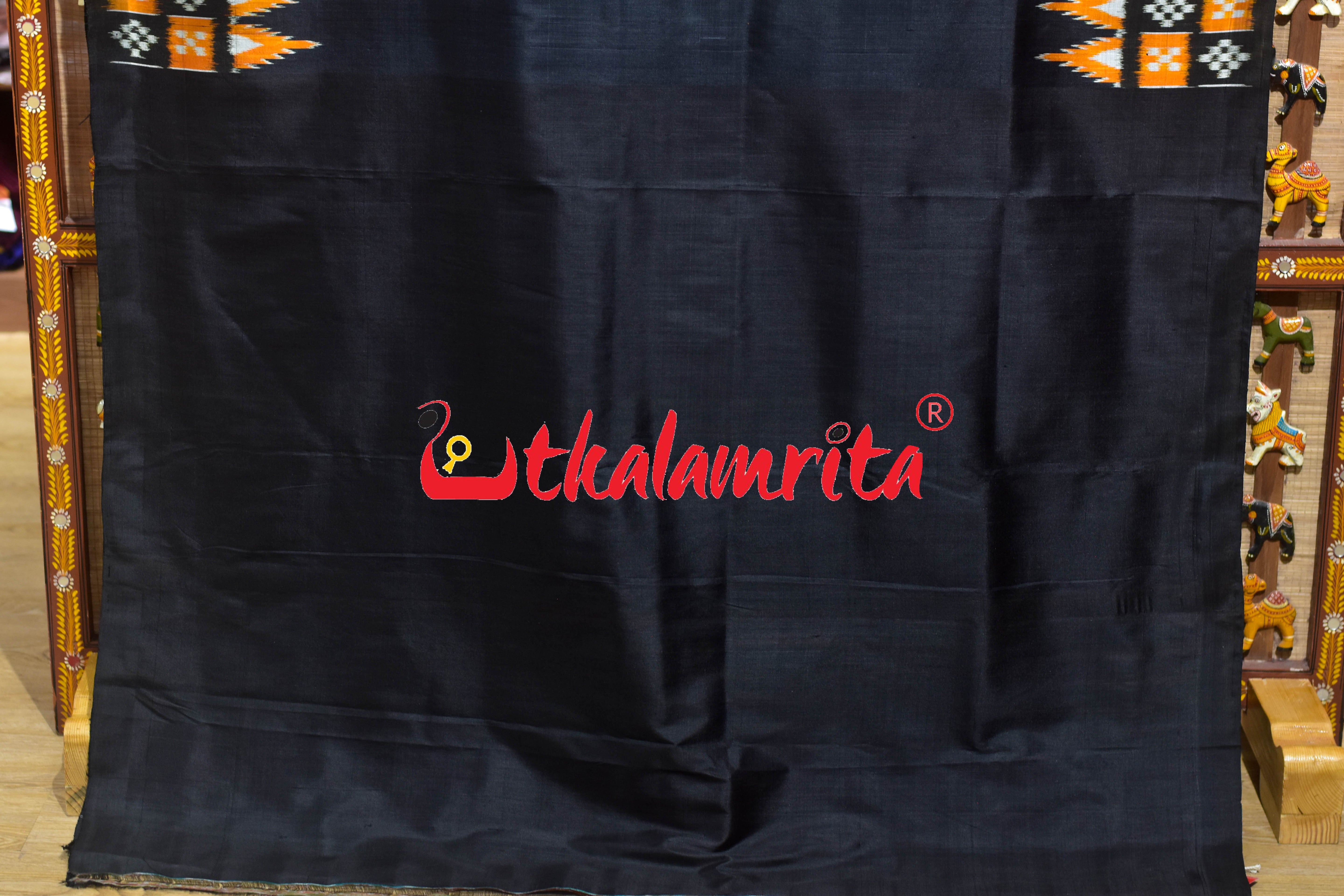 Black Orange Double Pasapali Border Scot Khandua Silk Saree