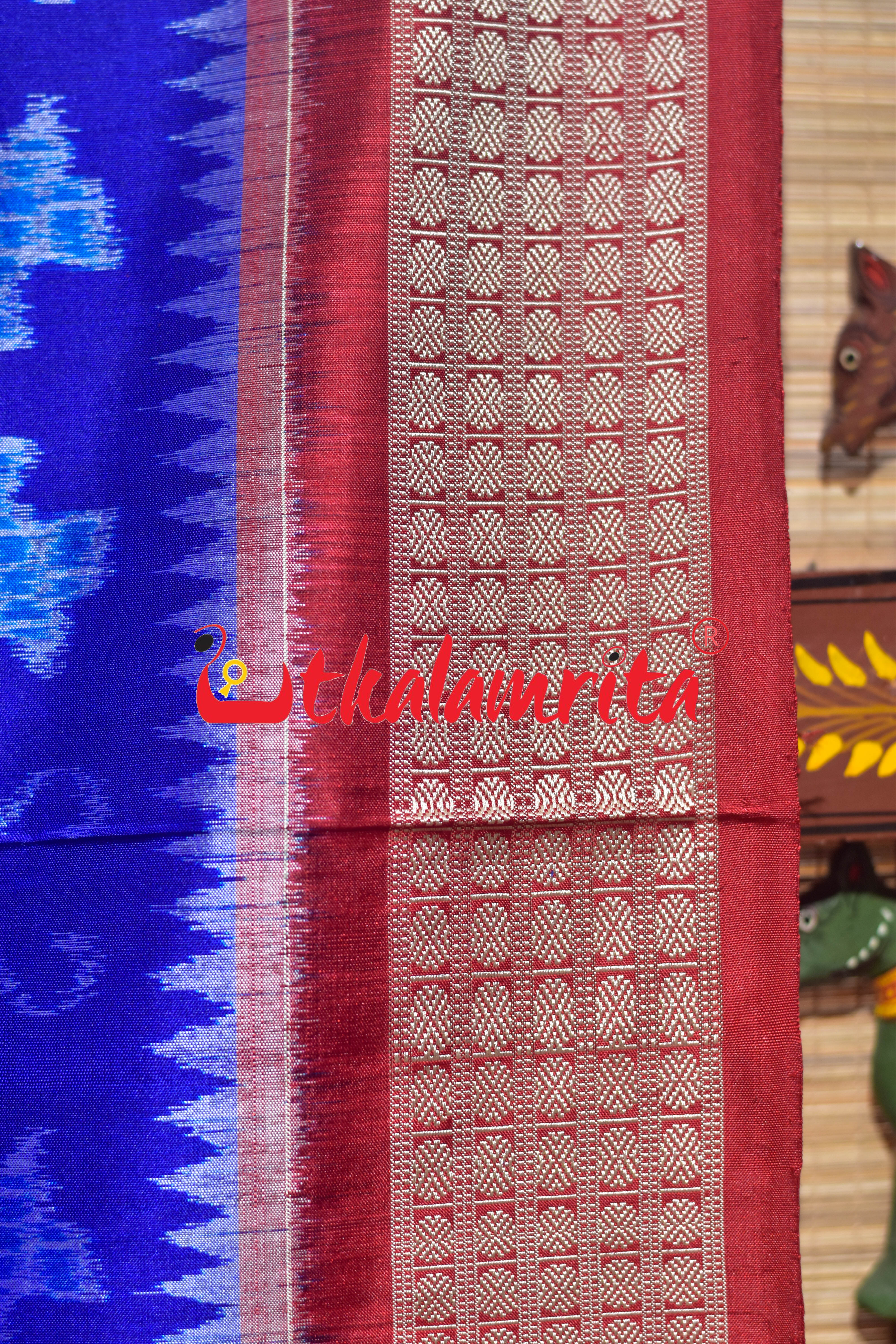 Kalasa Gachha Blue Red Sambalpuri Silk Saree