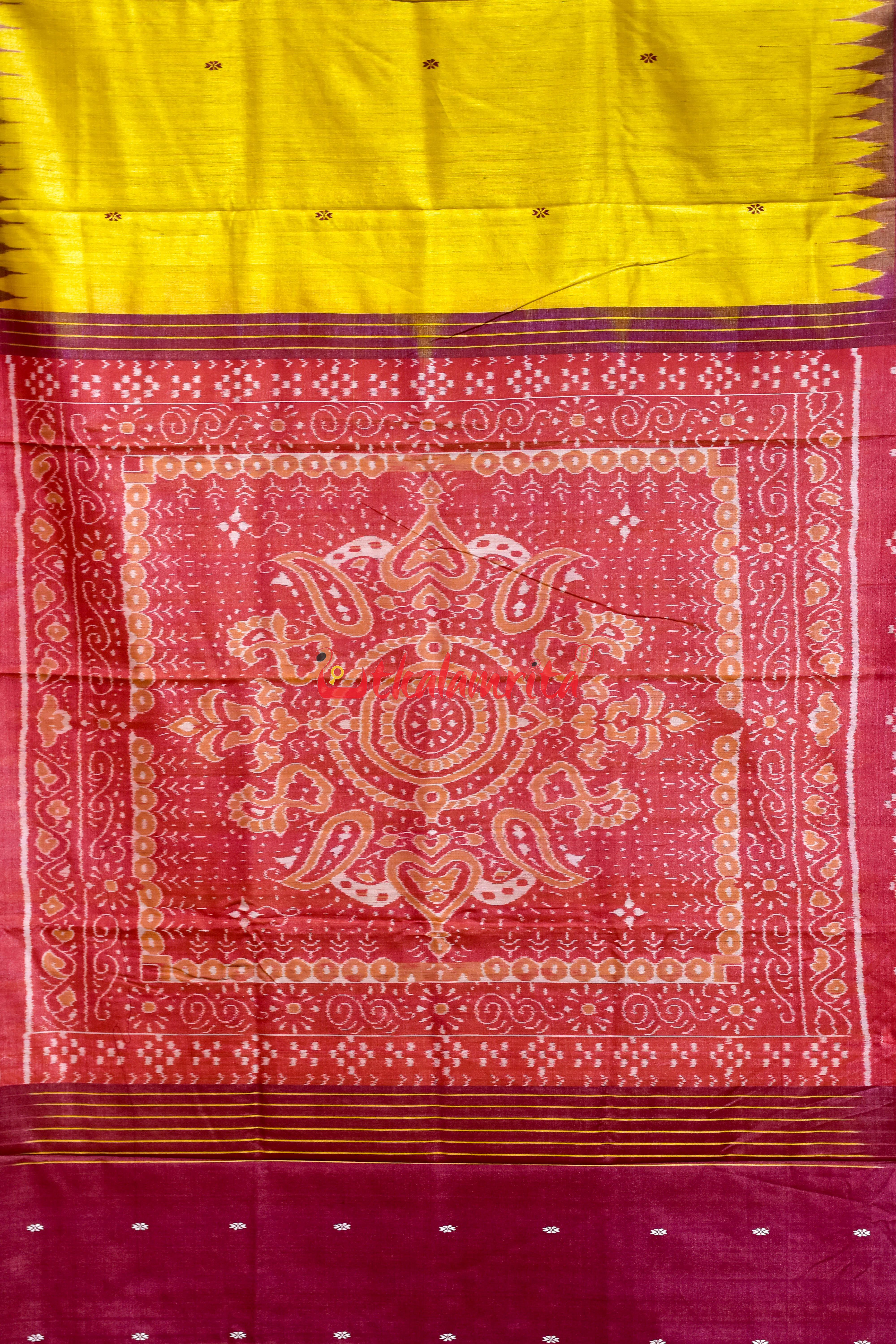 Yellow Maroon Doby Border Gopalpur Tussar Silk Saree