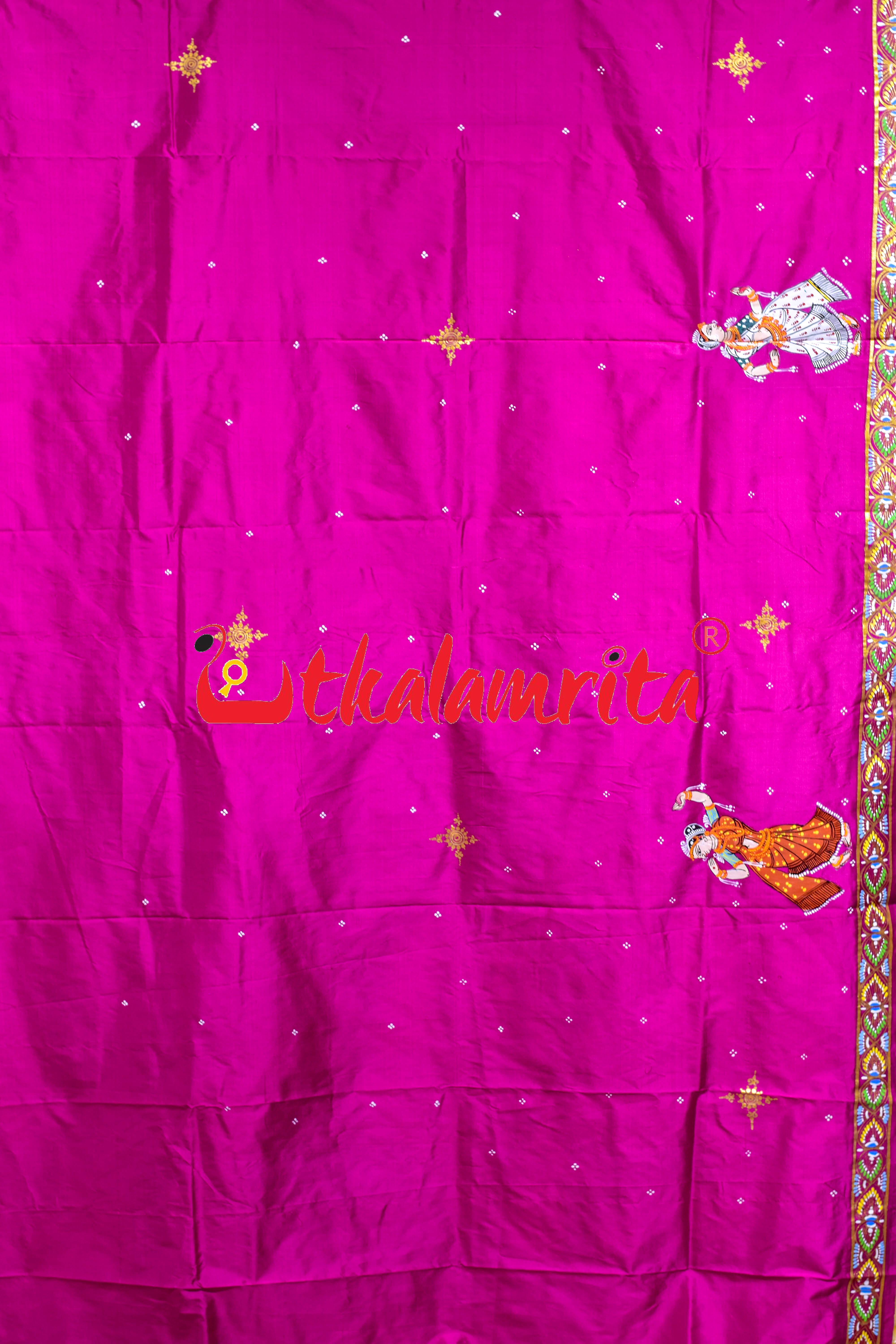 Rani Plain Rakhi Parba Pattachitra Silk Saree