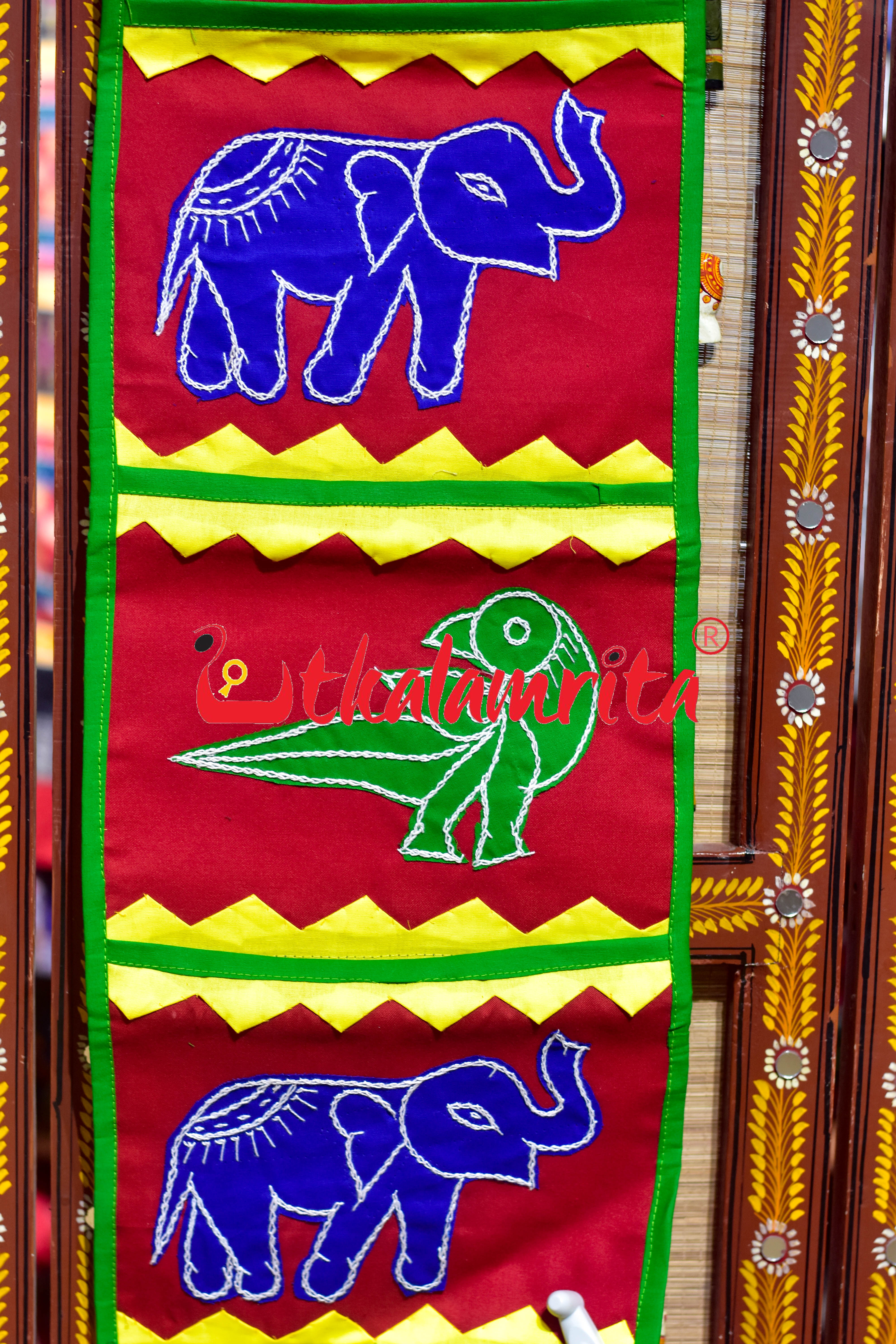 Red Green Double Elephant Pipli Applique Letter Box