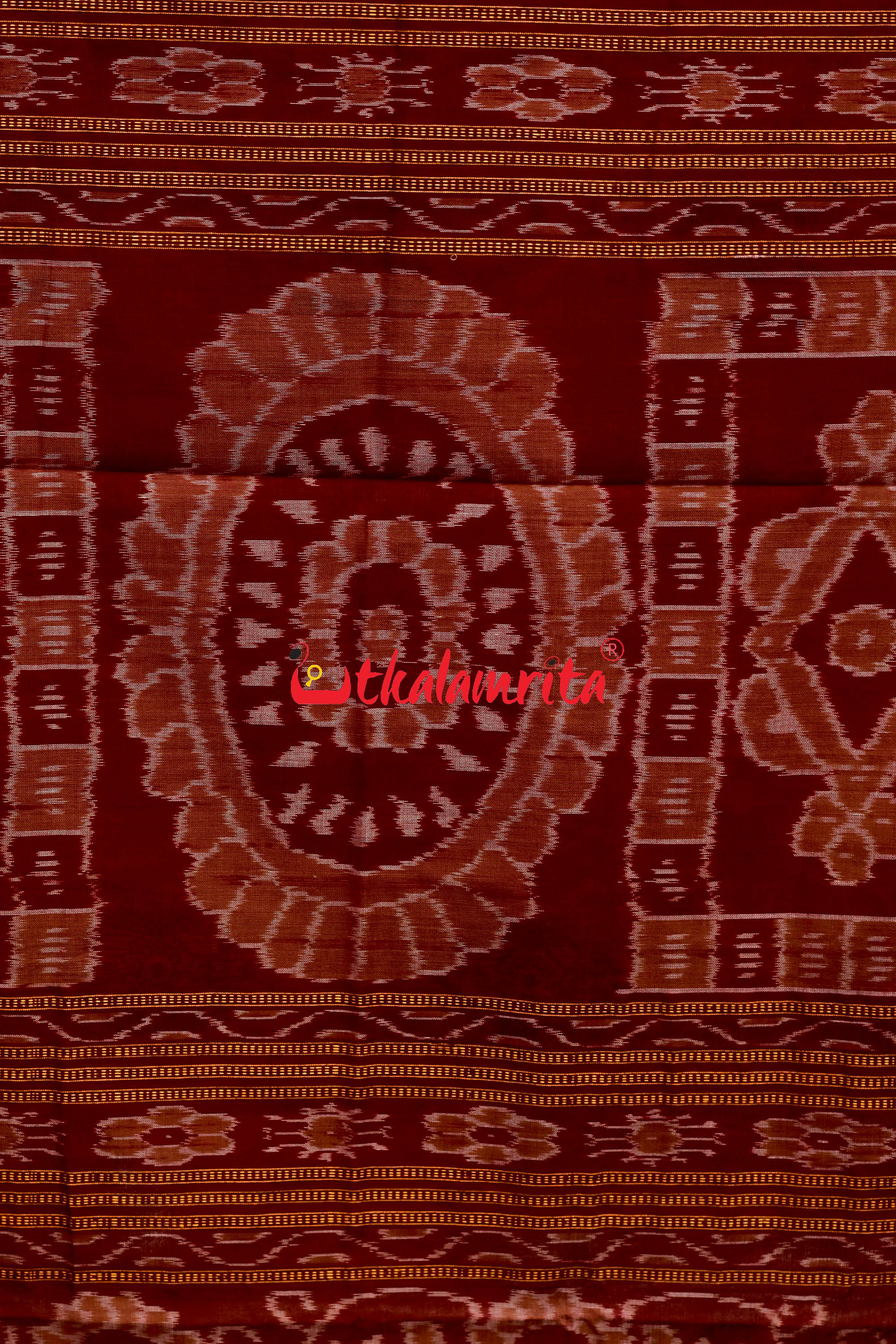 Biscuit Maroon Pentagon Bomkai Cotton Saree