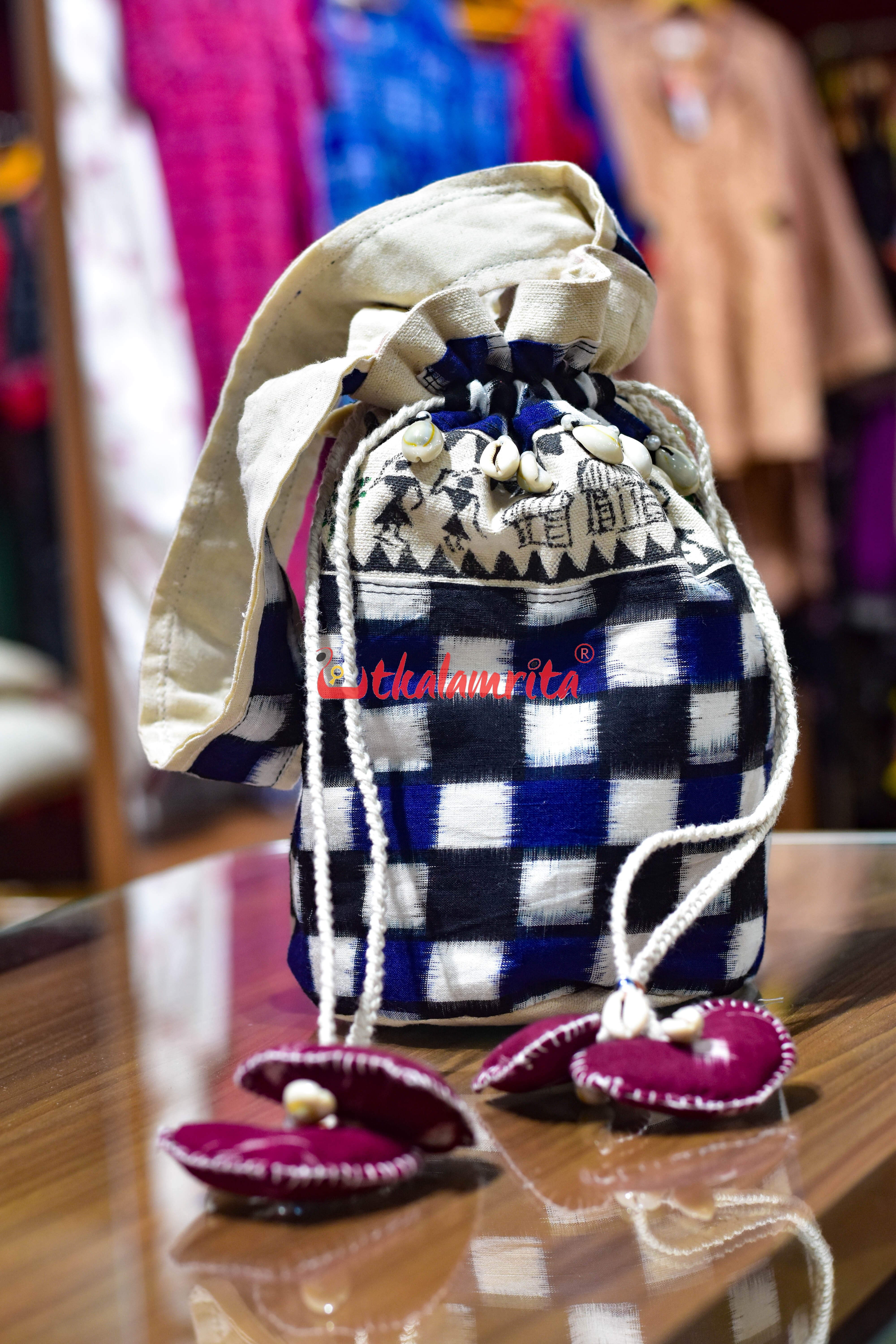 Blue Black 37 Kuthi with Tribals Potli Bag