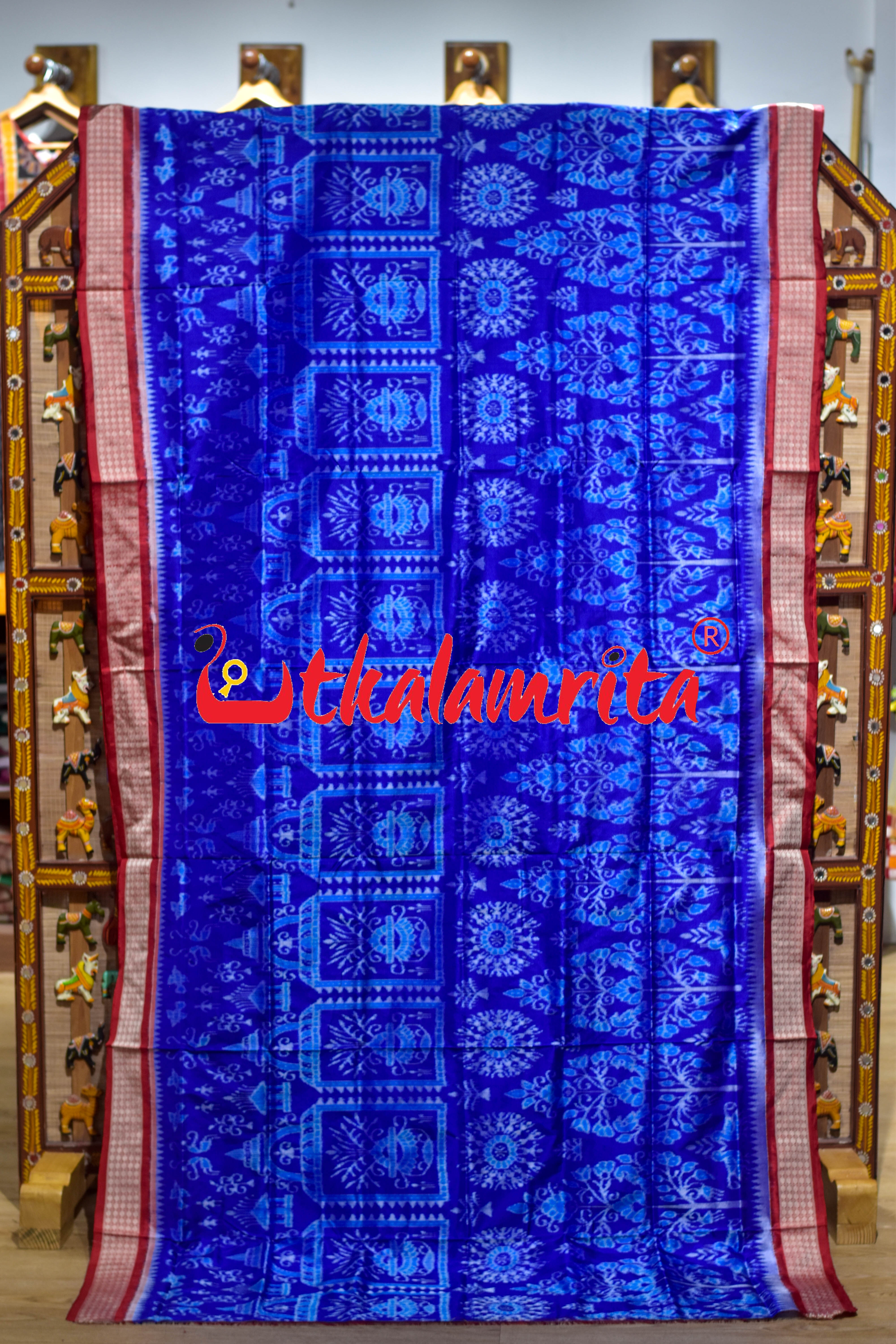 Kalasa Gachha Blue Red Sambalpuri Silk Saree