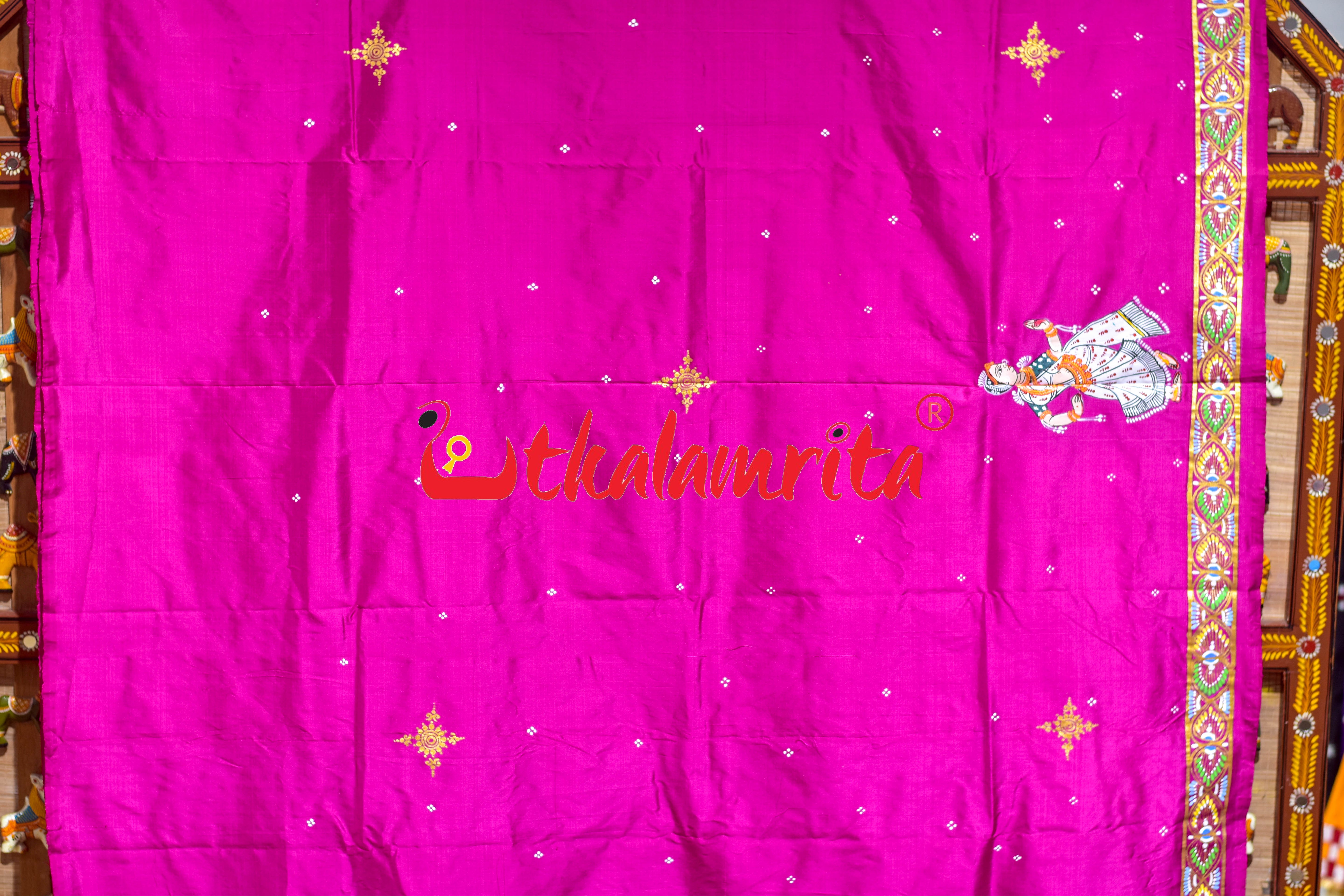 Rani Plain Rakhi Parba Pattachitra Silk Saree