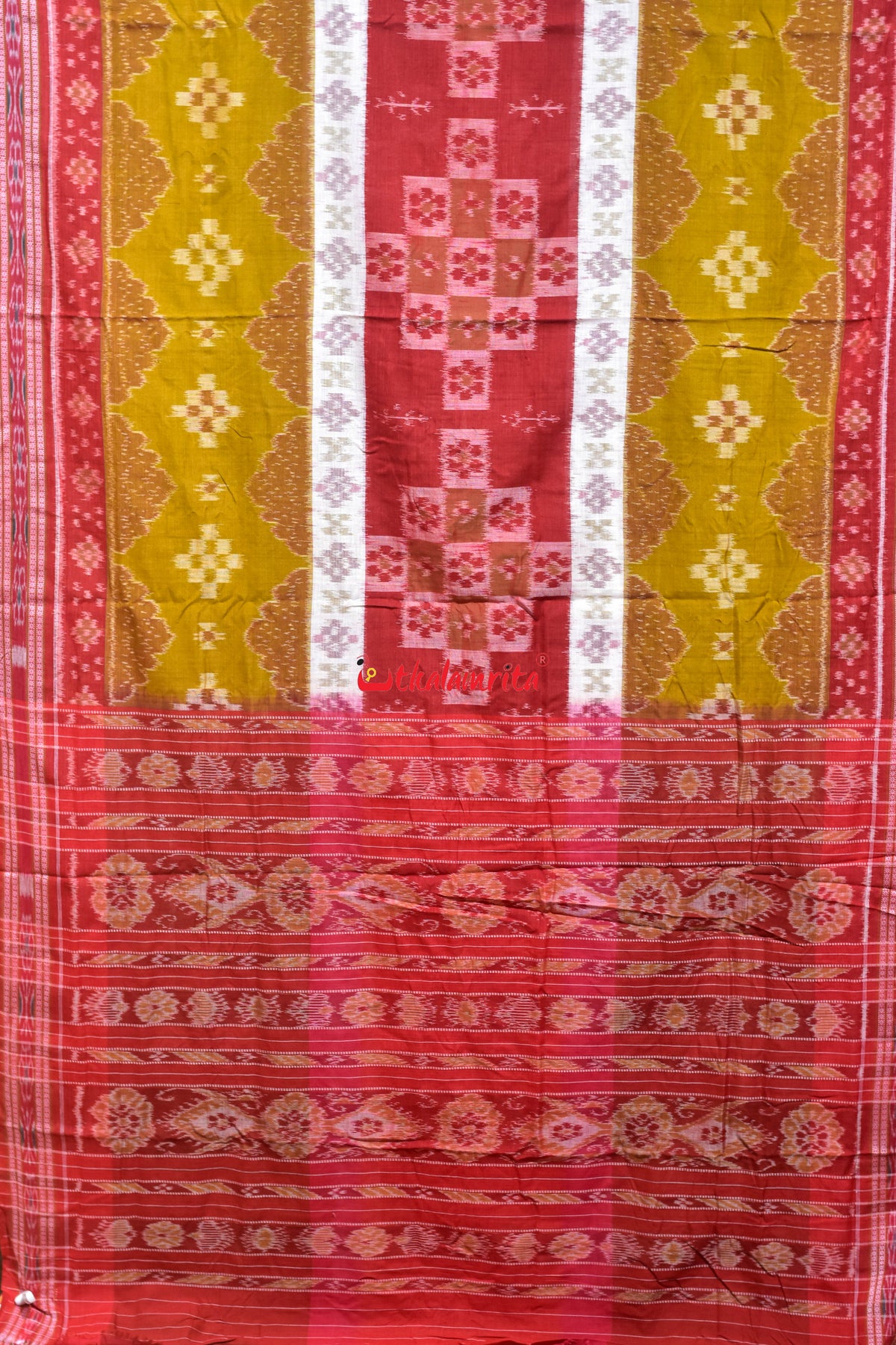 Mehendi Red 3D Khandua Cotton Saree