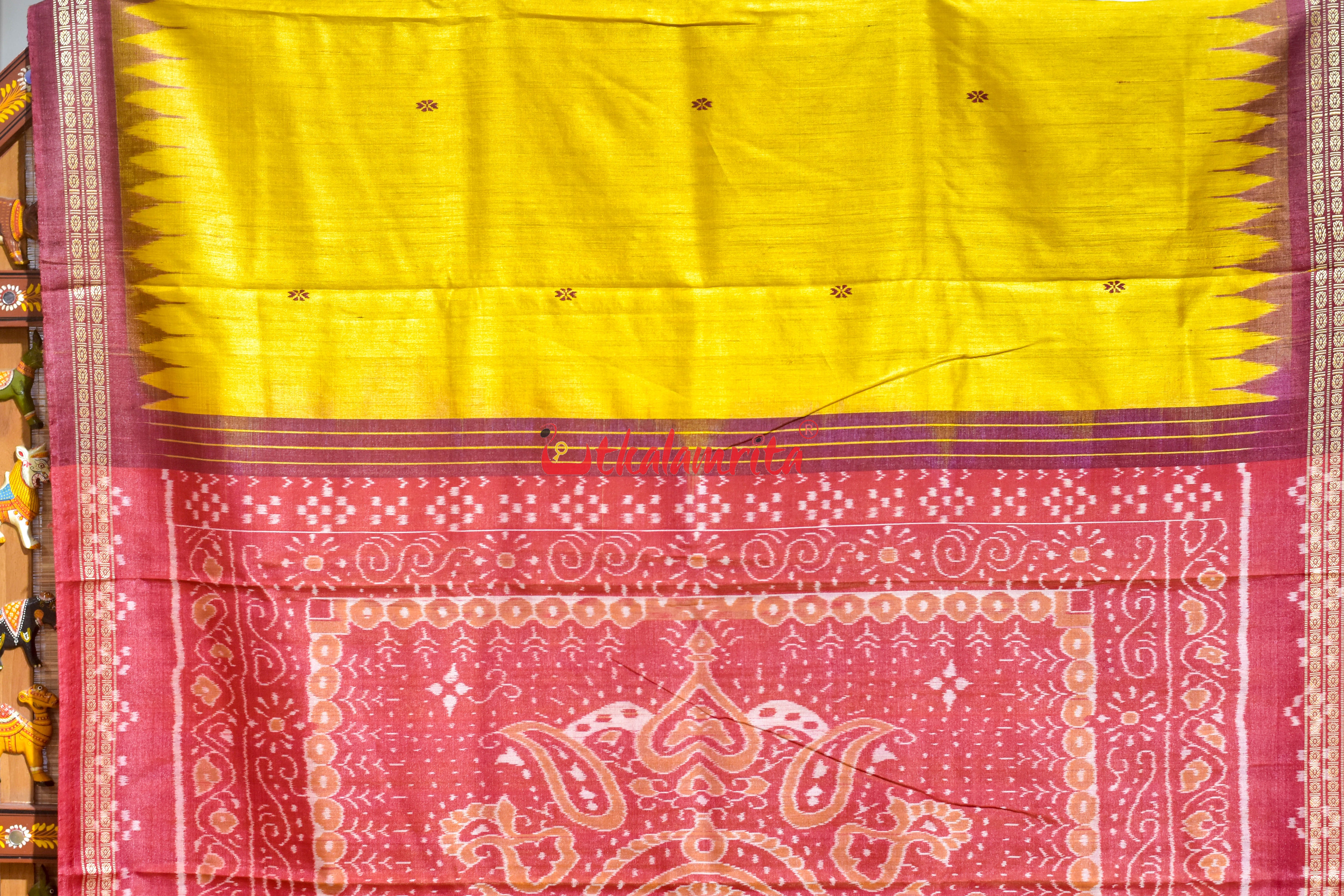 Yellow Maroon Doby Border Gopalpur Tussar Silk Saree