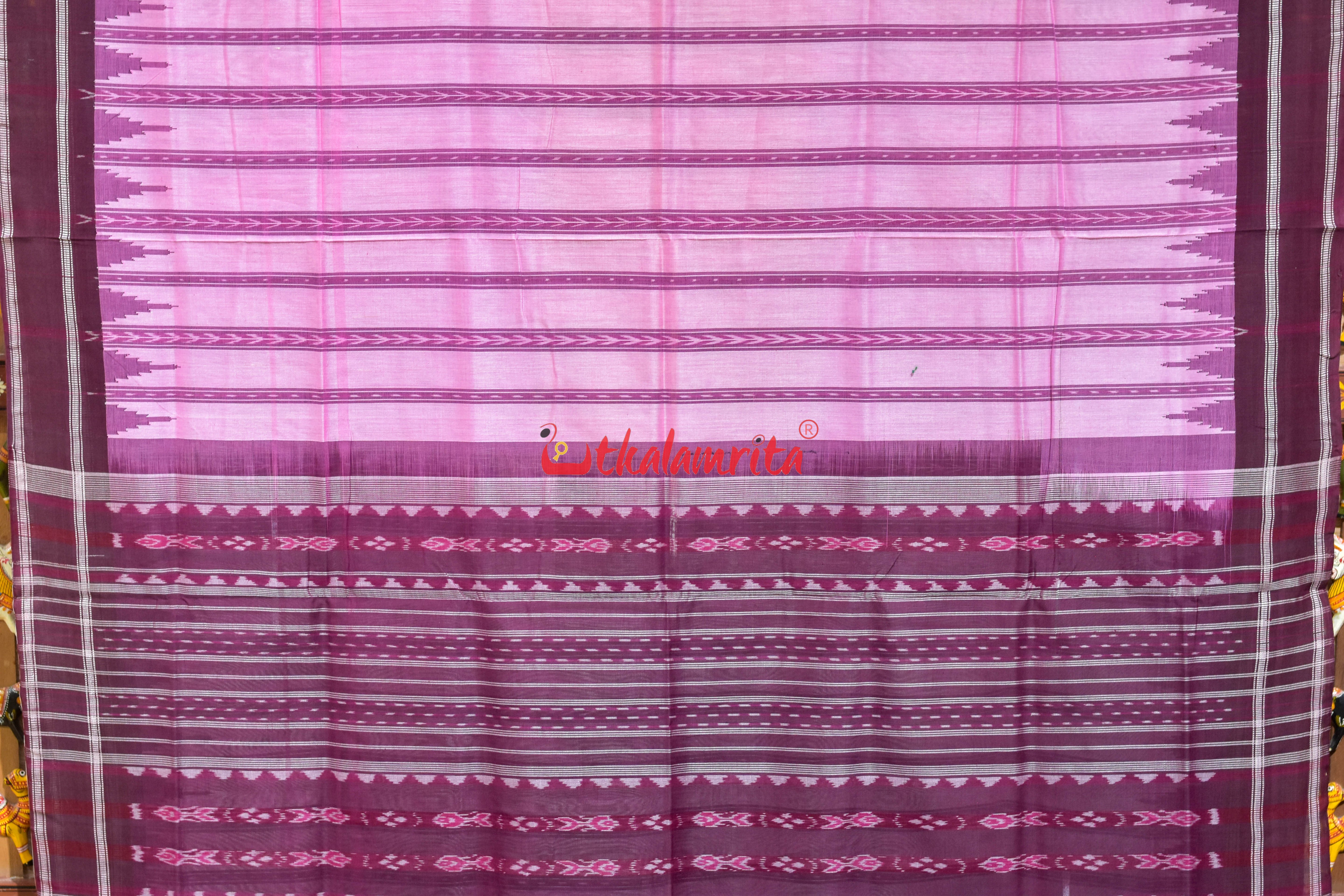 Pink Dhanpatri with Maroon Border Cotton Bapta Saree