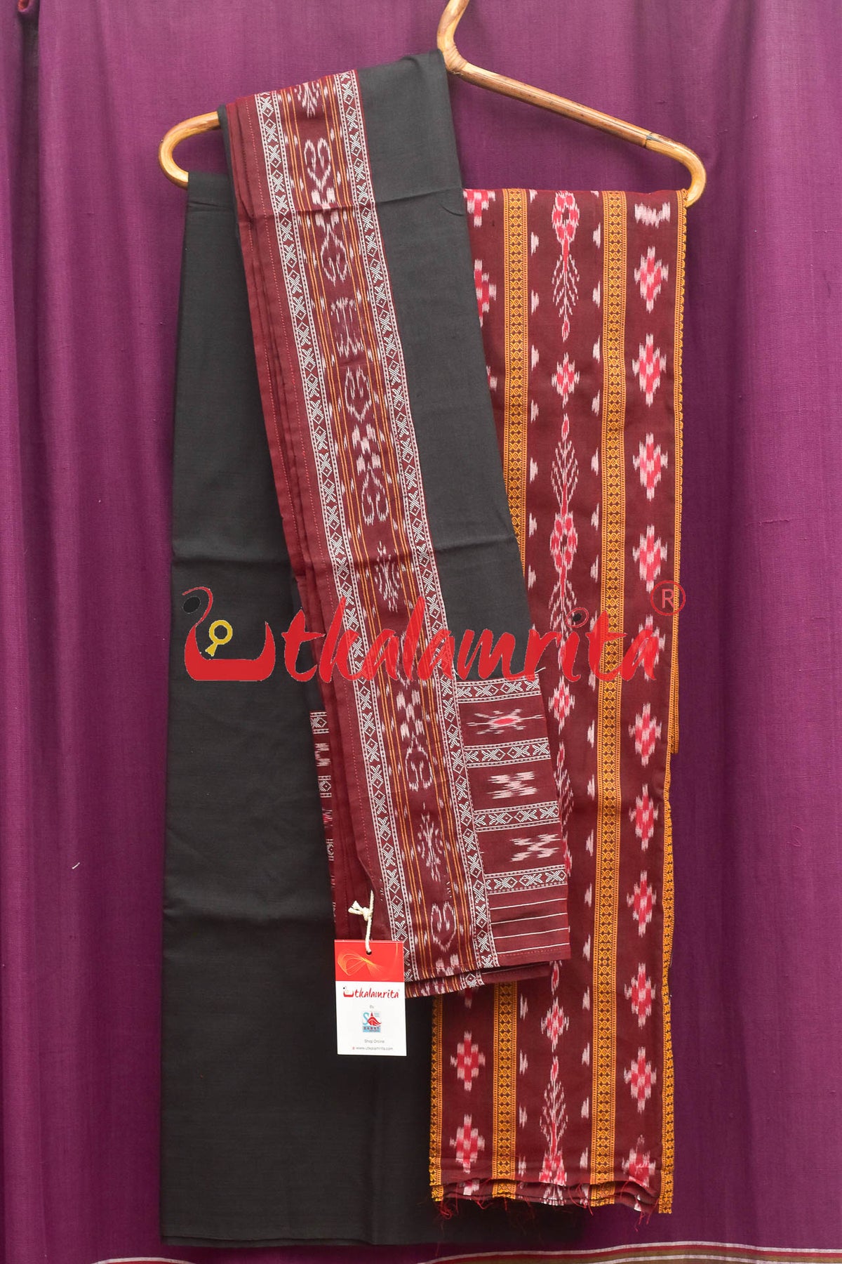 Maroon Black Pasapali Long Flower Dress Set