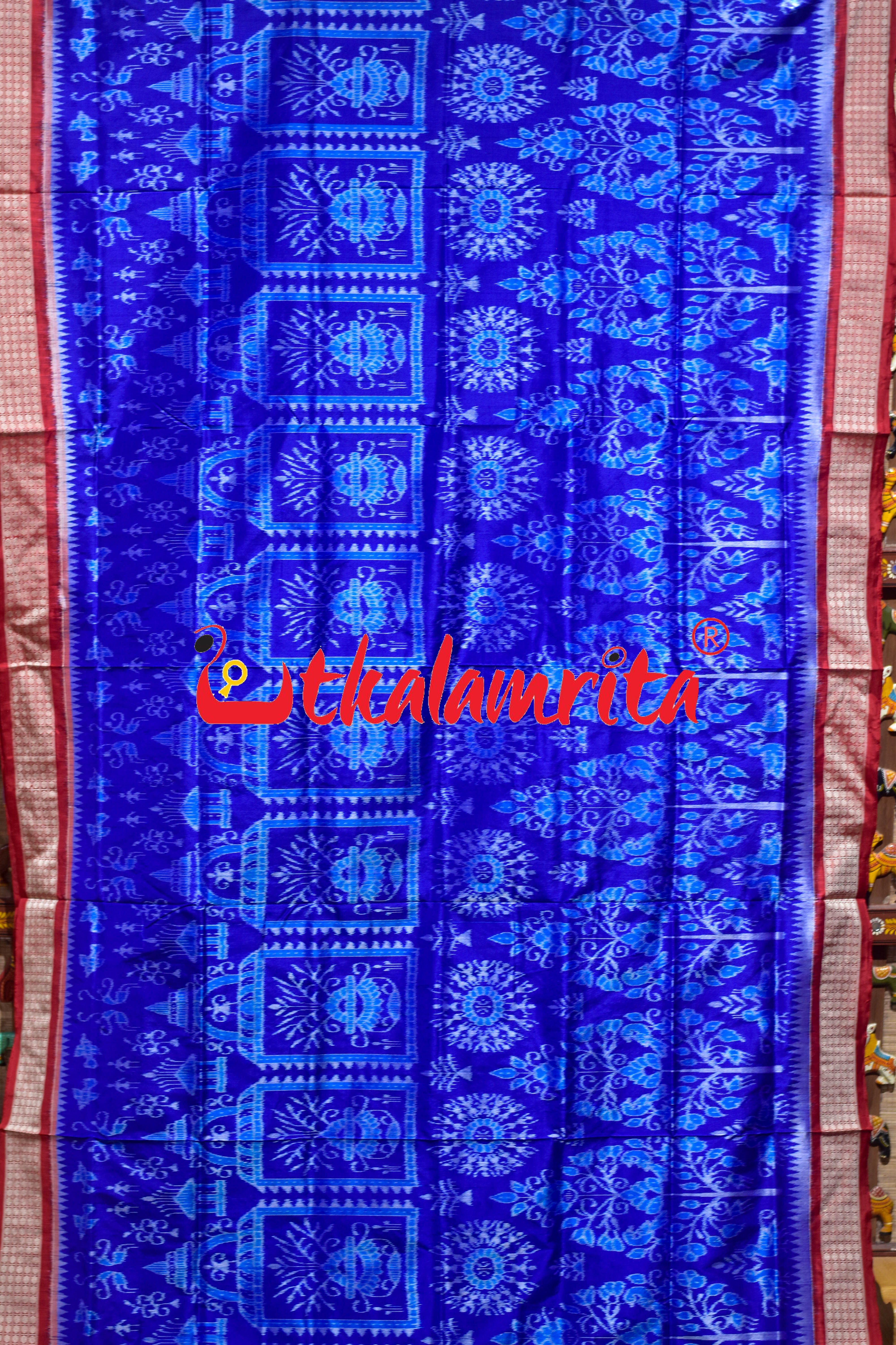 Kalasa Gachha Blue Red Sambalpuri Silk Saree