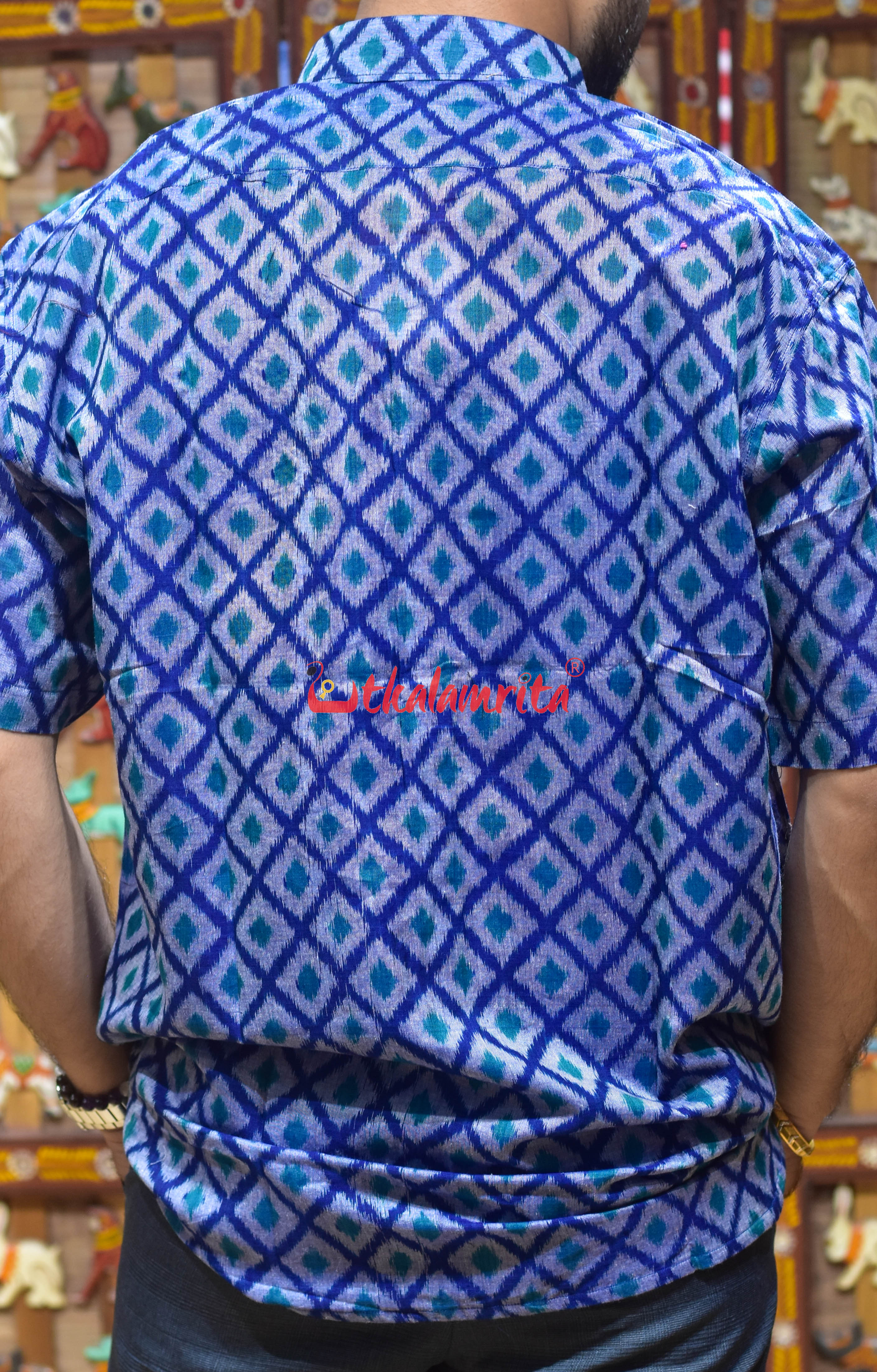 Grey Thikiri Over Blue (Men's Half Shirt)