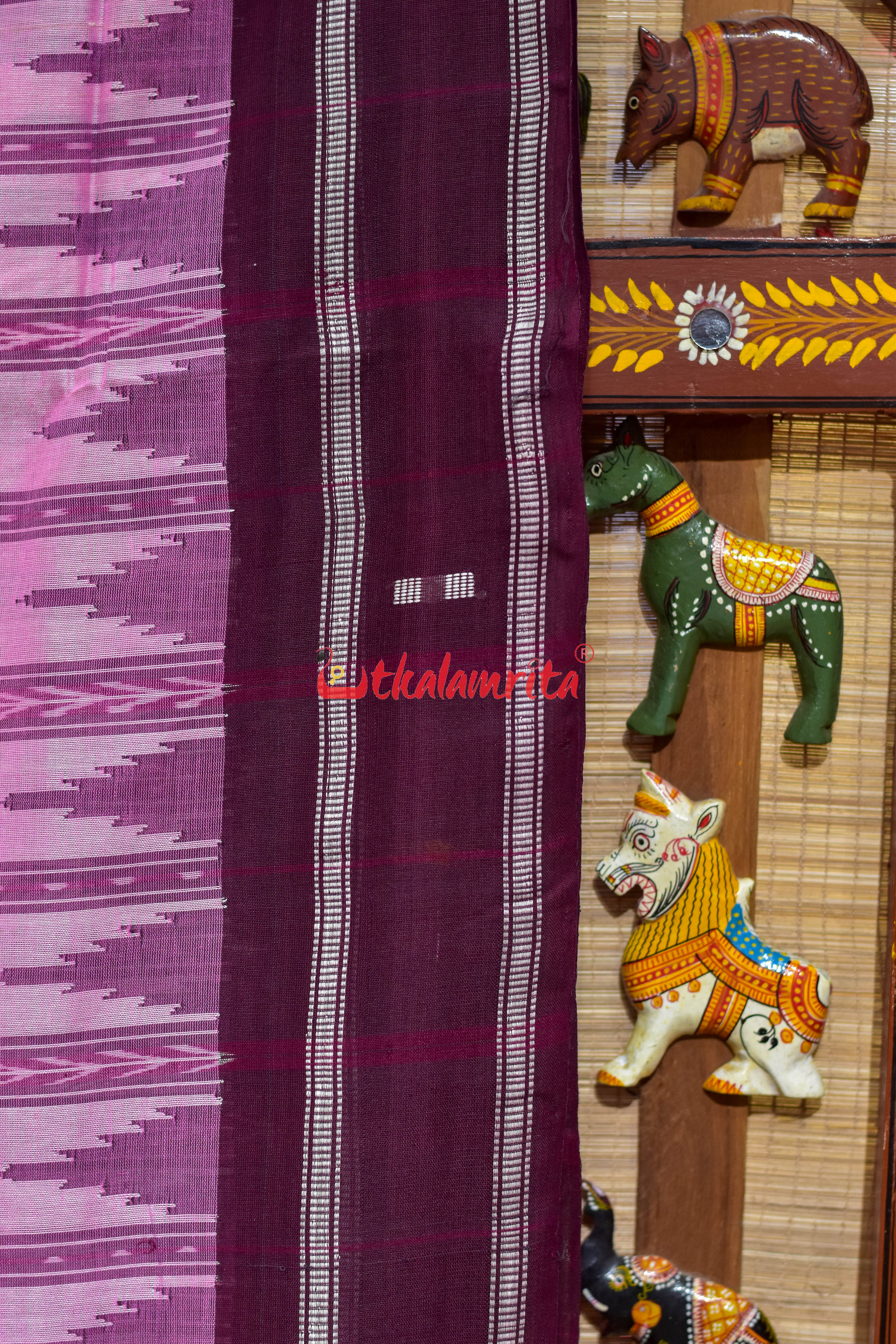 Pink Dhanpatri with Maroon Border Cotton Bapta Saree