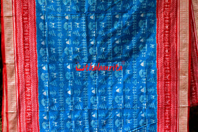 Blue Red Tribal Sambalpuri Silk