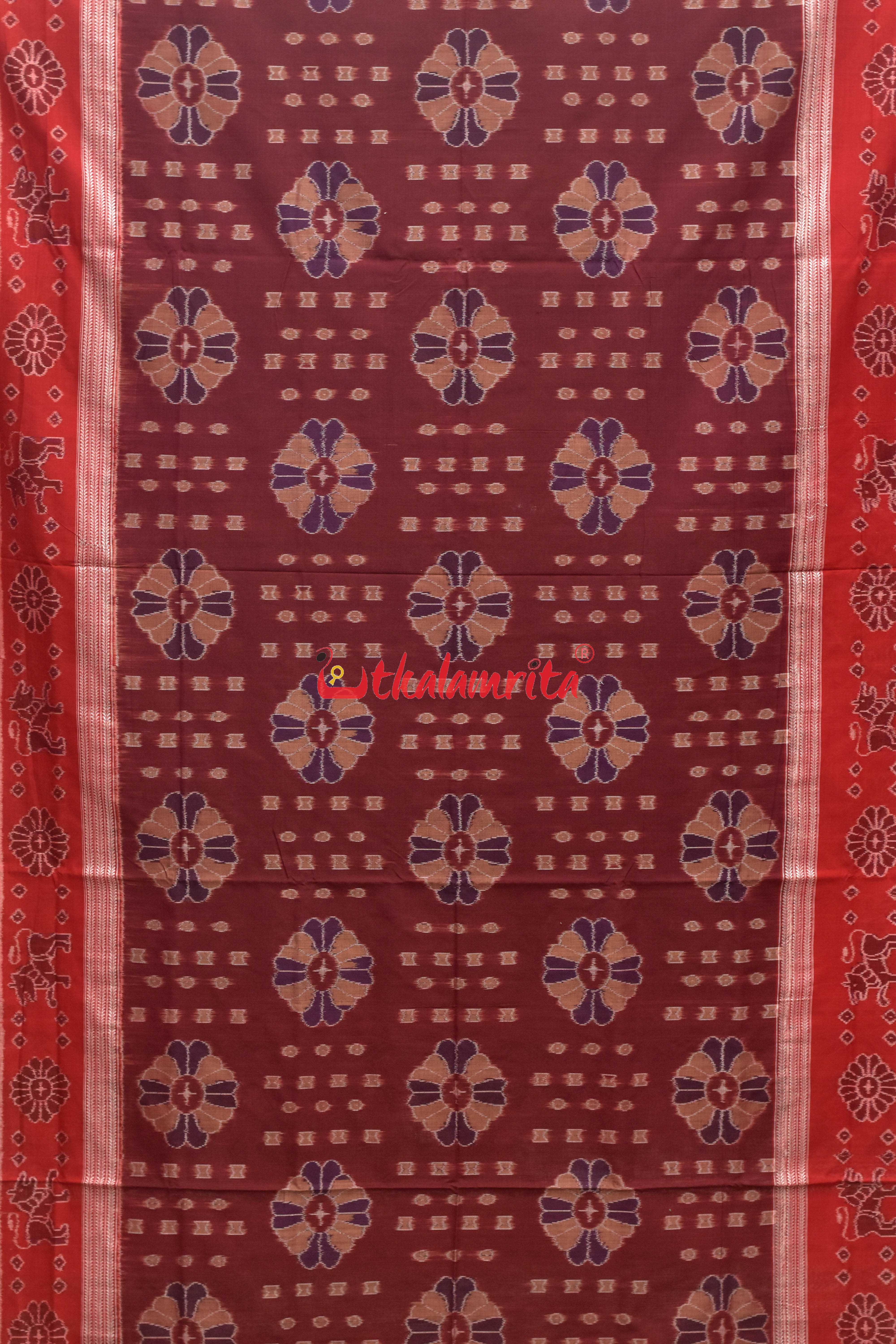 Maroon Baghambari Sambalpuri Cotton Saree
