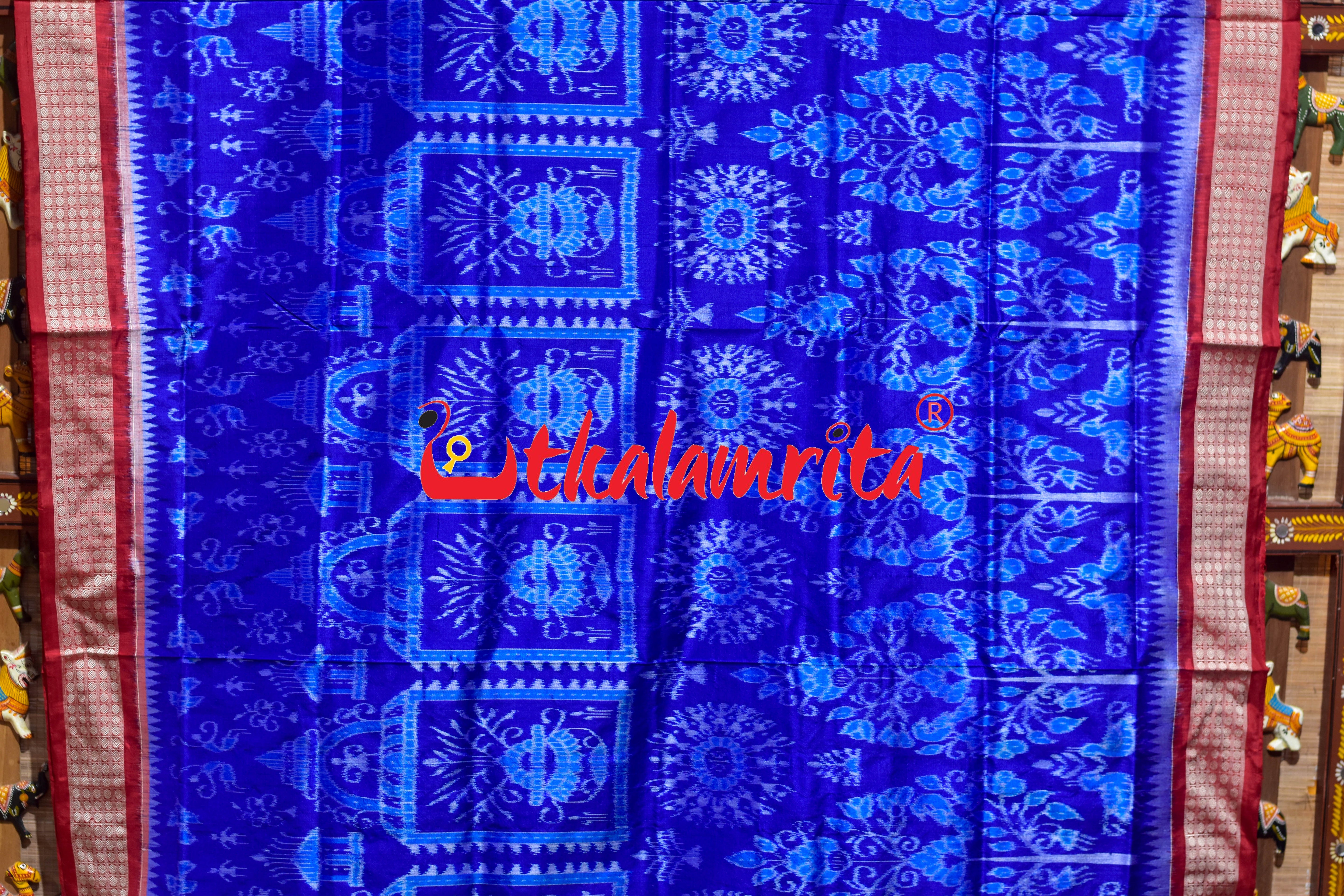 Kalasa Gachha Blue Red Sambalpuri Silk Saree
