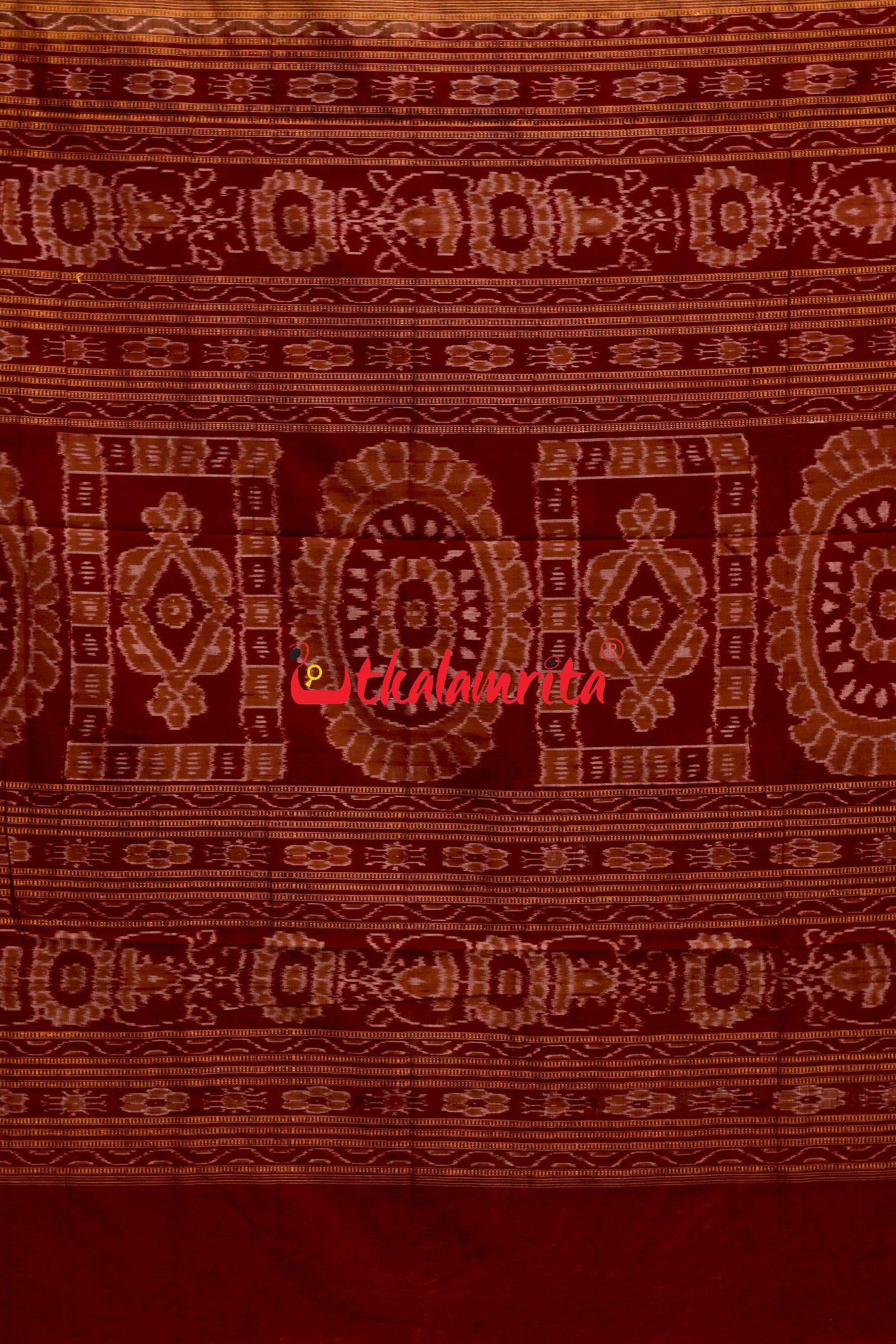 Biscuit Maroon Pentagon Bomkai Cotton Saree