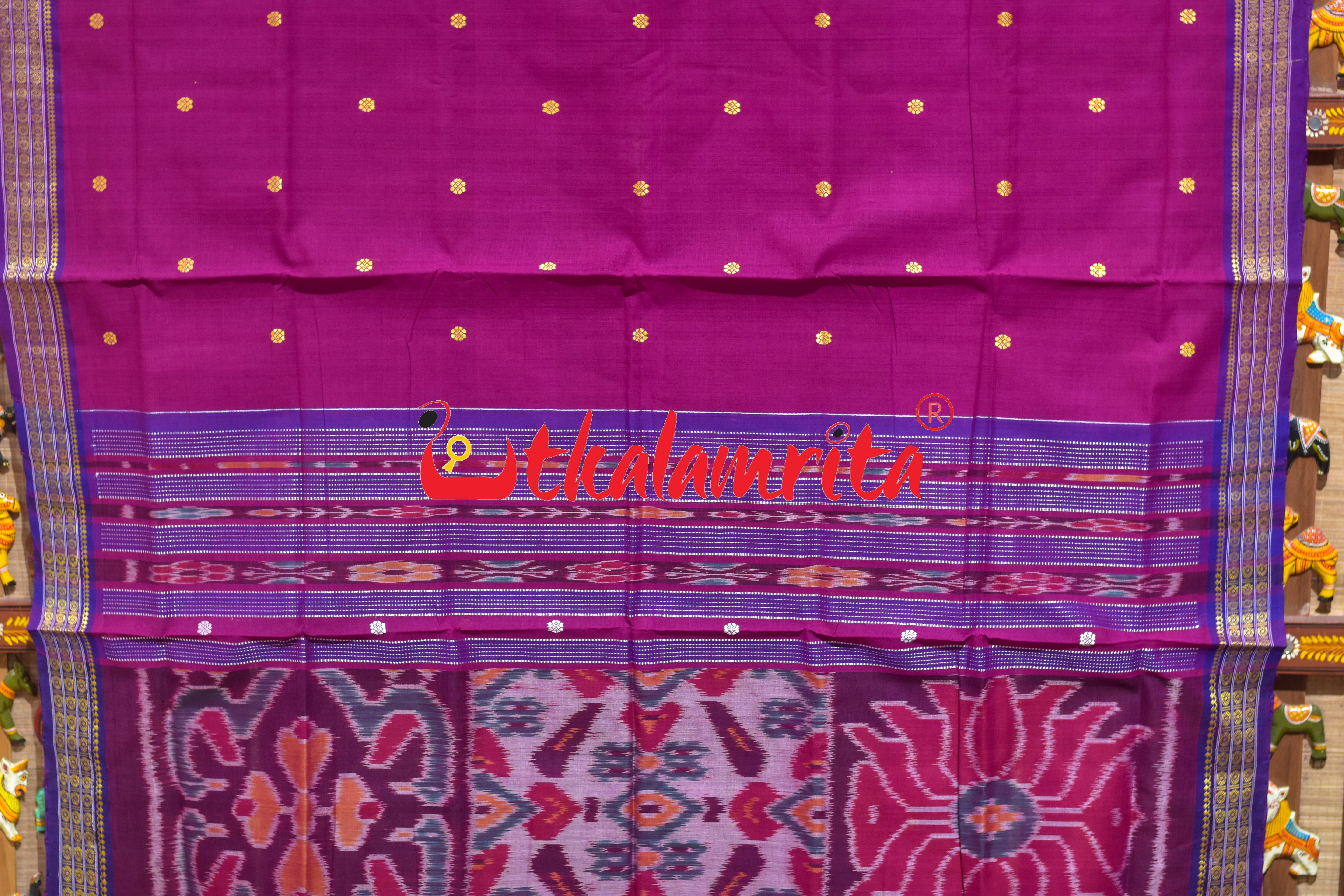 Rani Purple Border Rudrakhya Pittala Single Cotton Saree