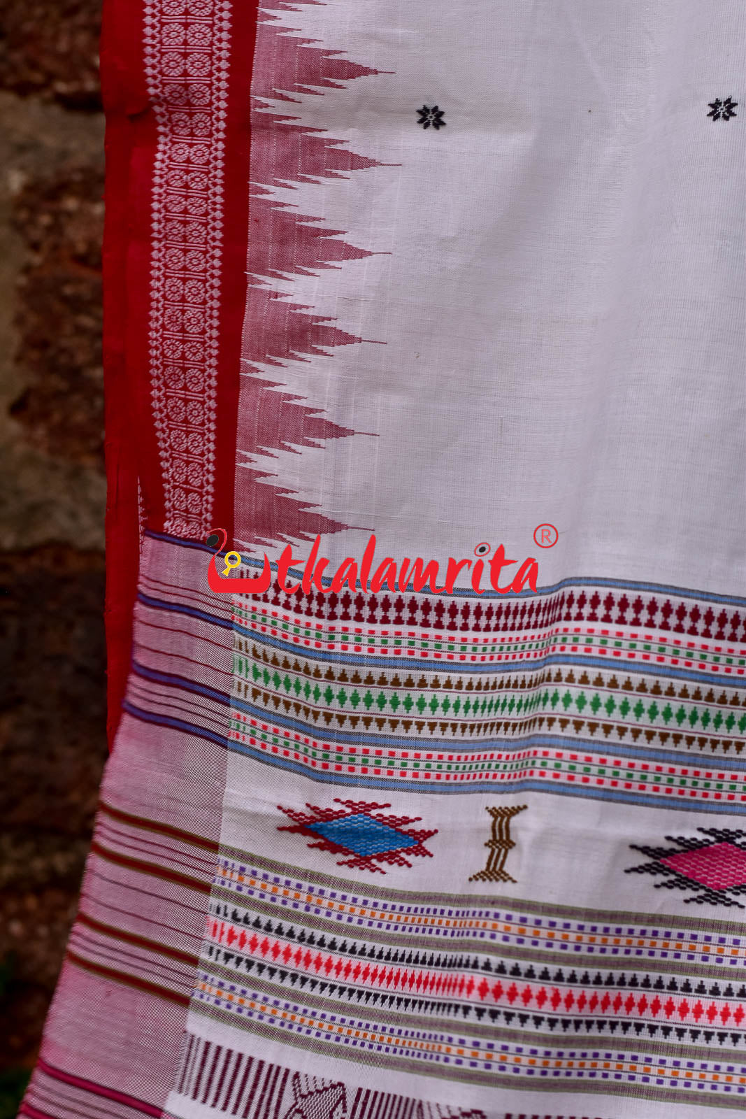 White Ganga Jamuna Original Ganjam Bomkai Saree