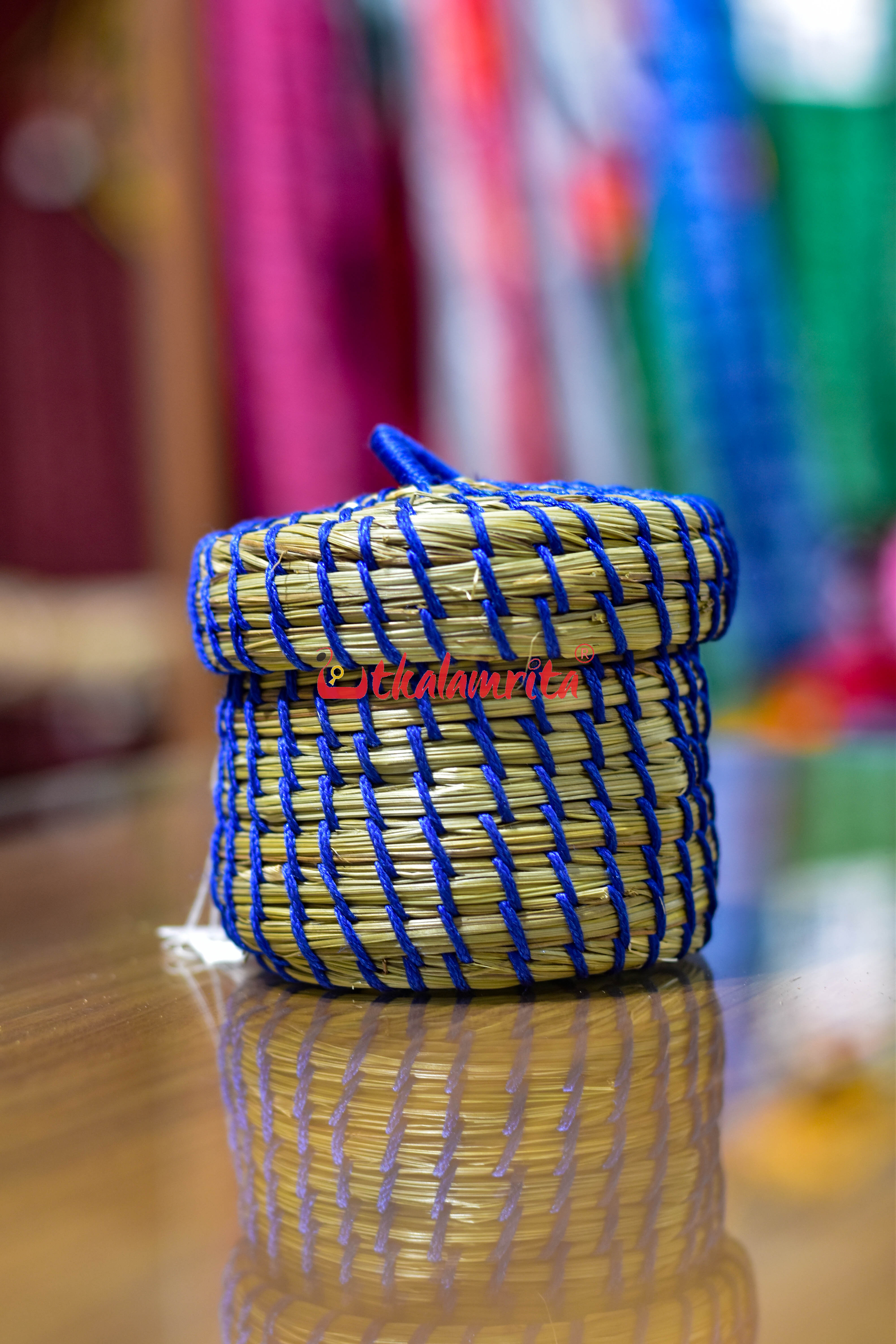 Sabai Grass Blue Thread Jewellery Box