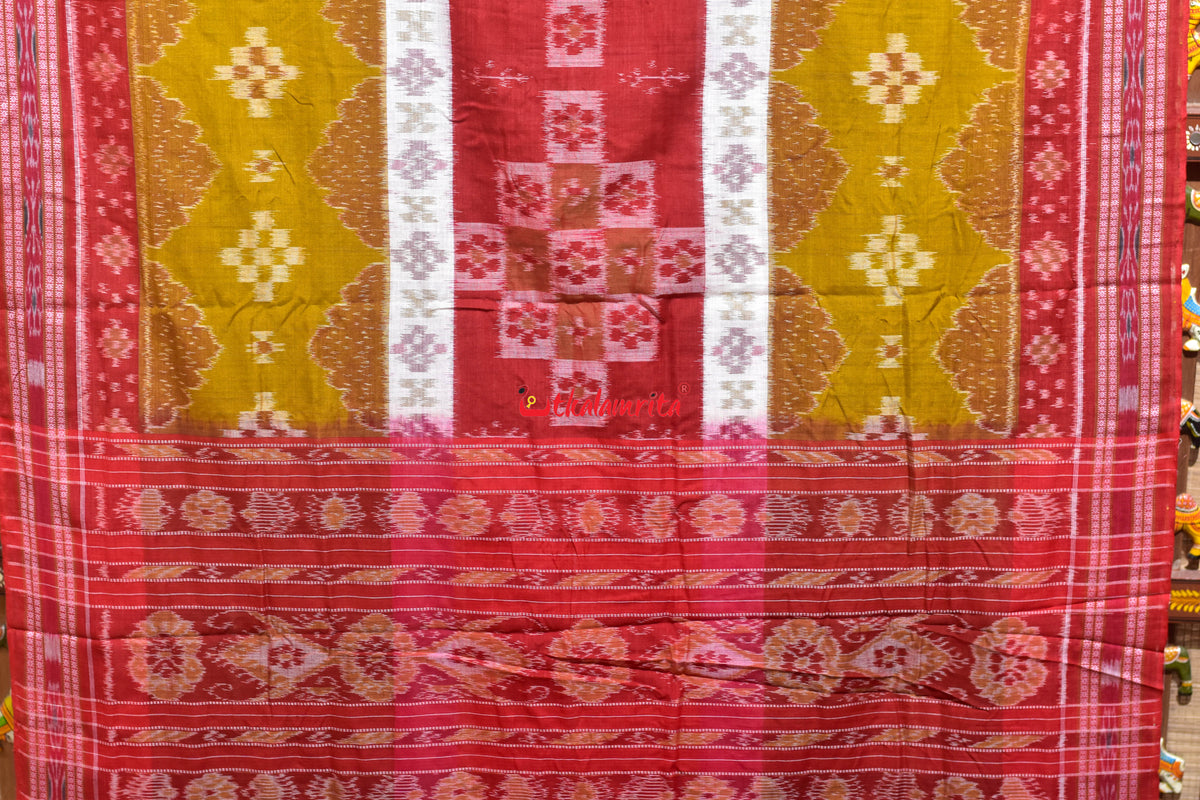 Mehendi Red 3D Khandua Cotton Saree