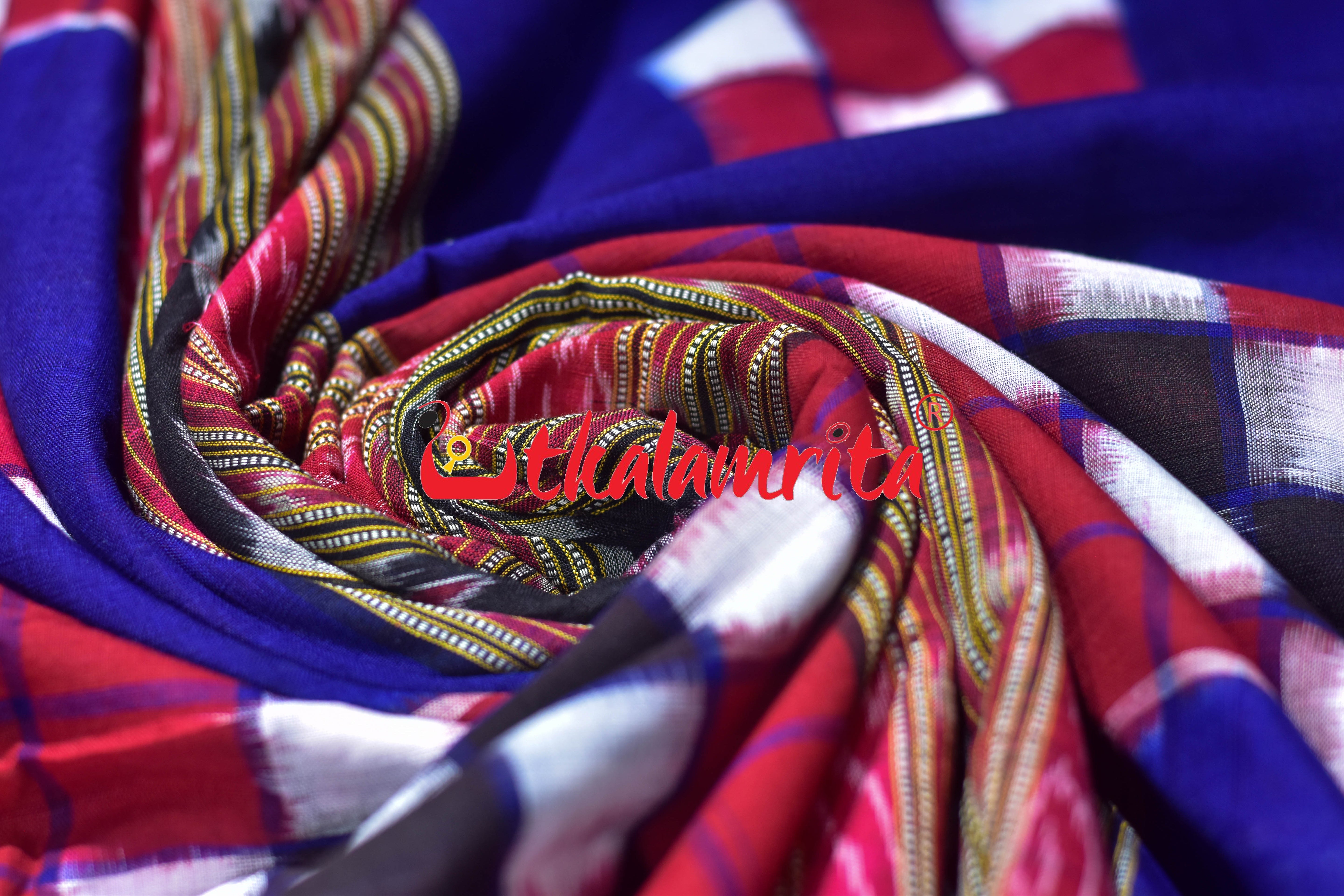 Blue Red Big Pasapali Bichitrapuri Cotton (Fabric)