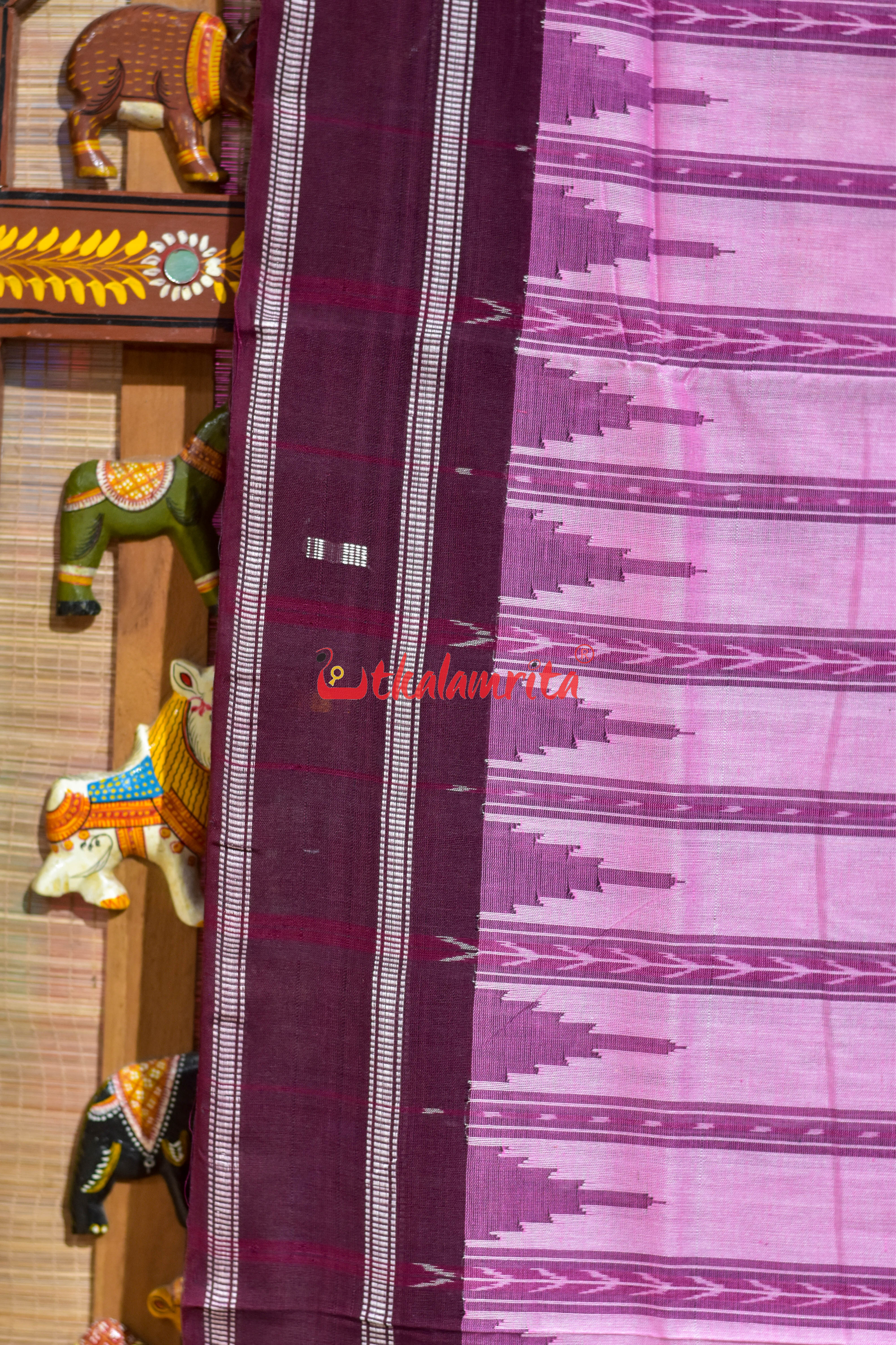 Pink Dhanpatri with Maroon Border Cotton Bapta Saree