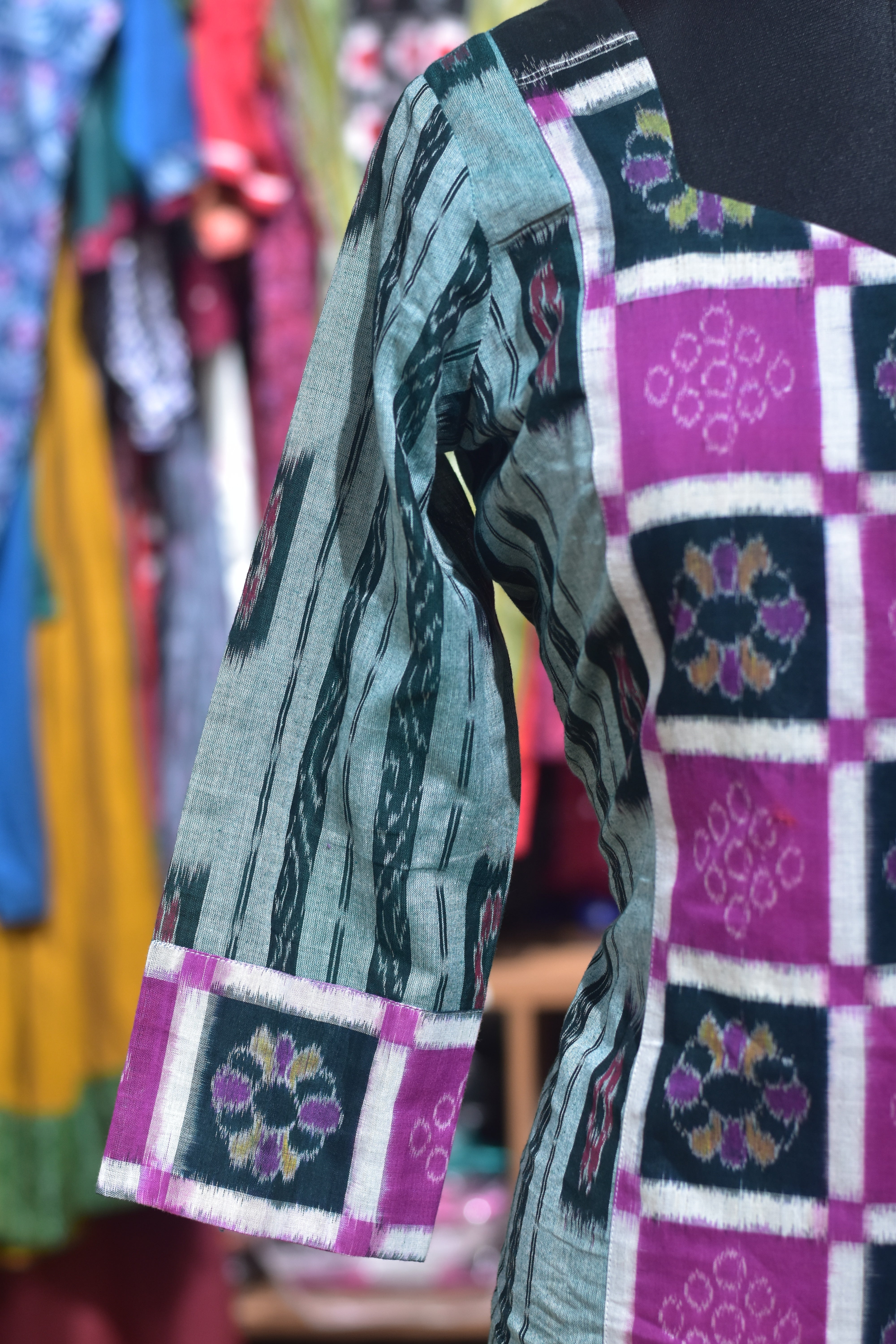 Deep Green Box Flower Kothi Pasapali Cotton (Ladies' Kurti)