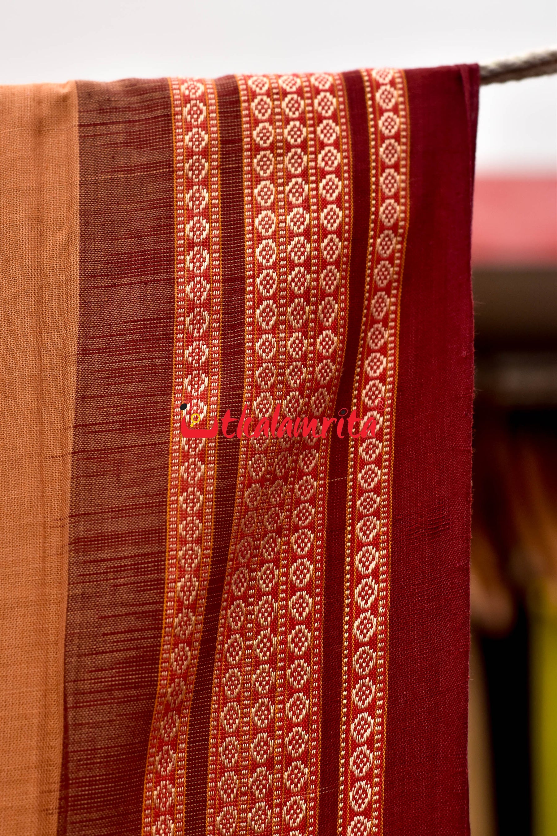 Biscuit Maroon Pentagon Bomkai Cotton Saree