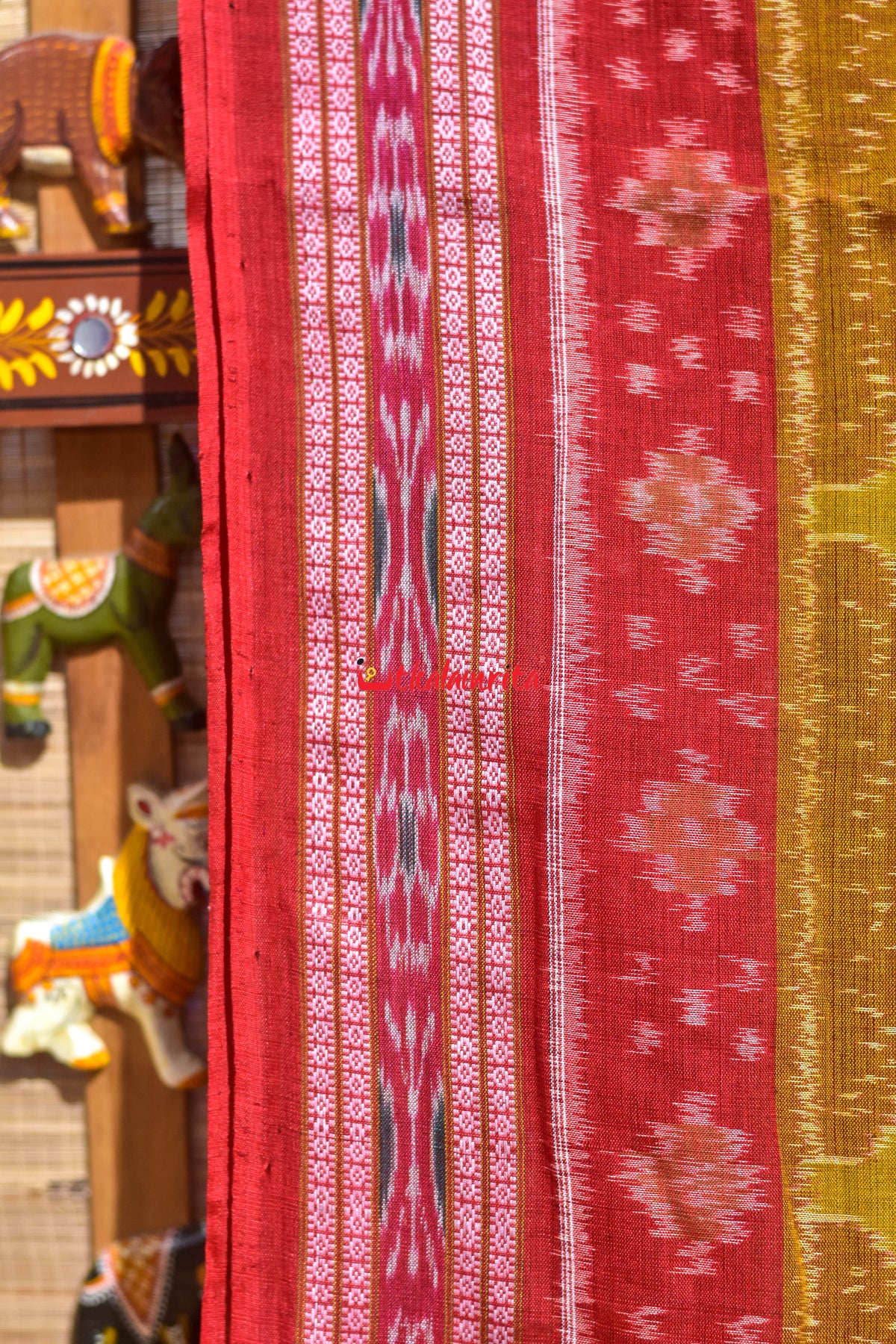 Mehendi Red 3D Khandua Cotton Saree