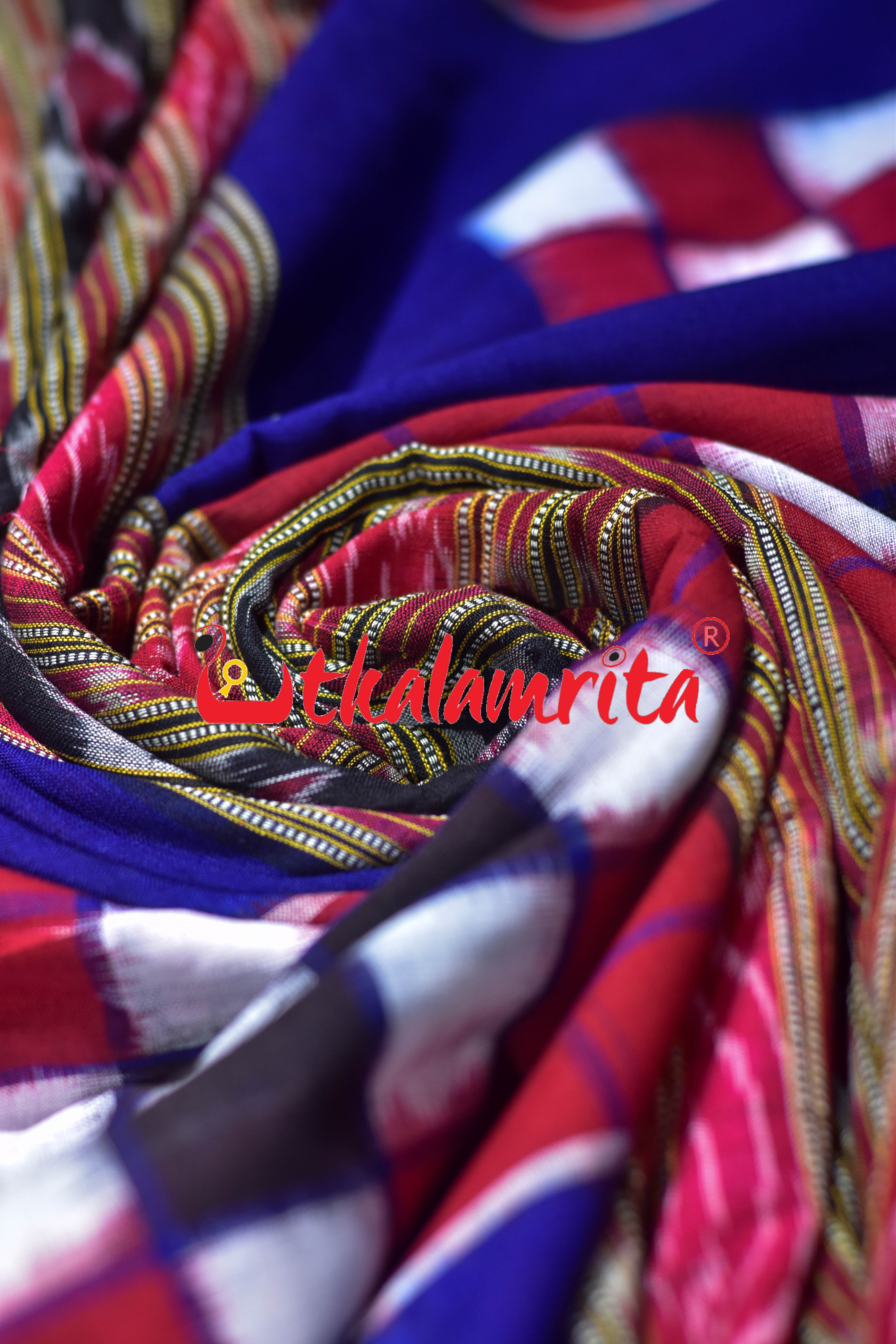 Blue Red Big Pasapali Bichitrapuri Cotton (Fabric)