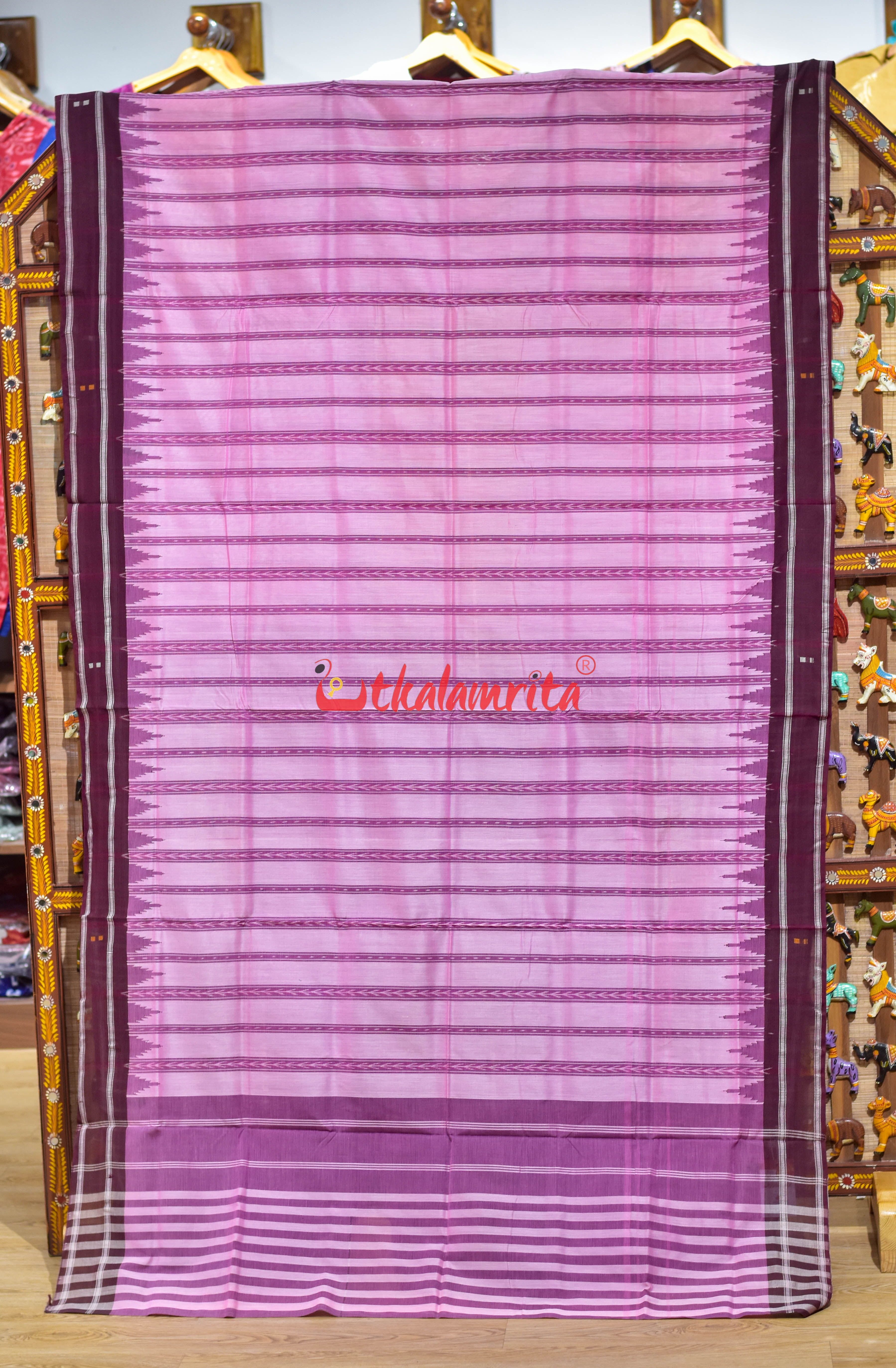 Pink Dhanpatri with Maroon Border Cotton Bapta Saree