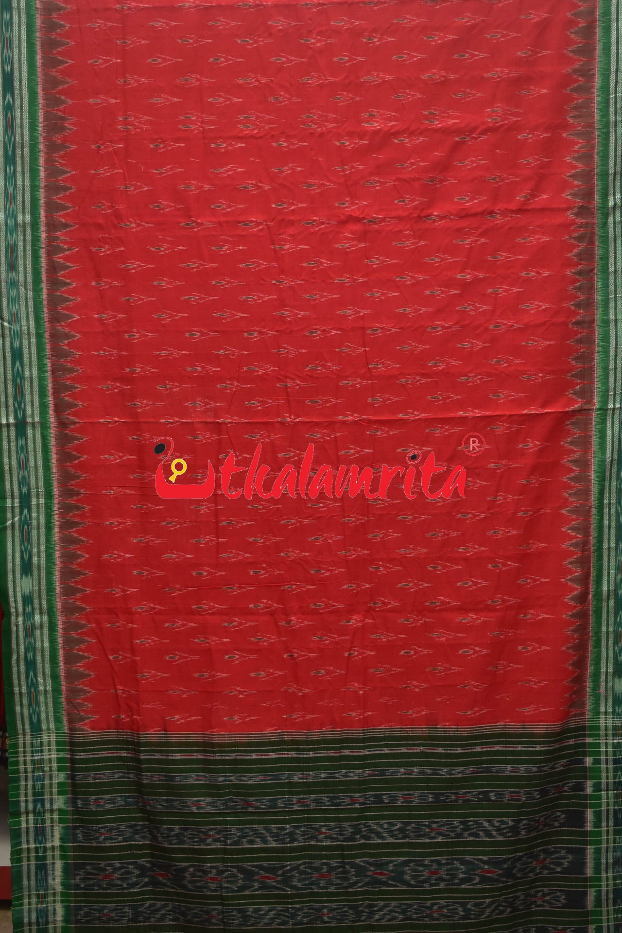 Red Green Kadha Khandua Cotton Saree